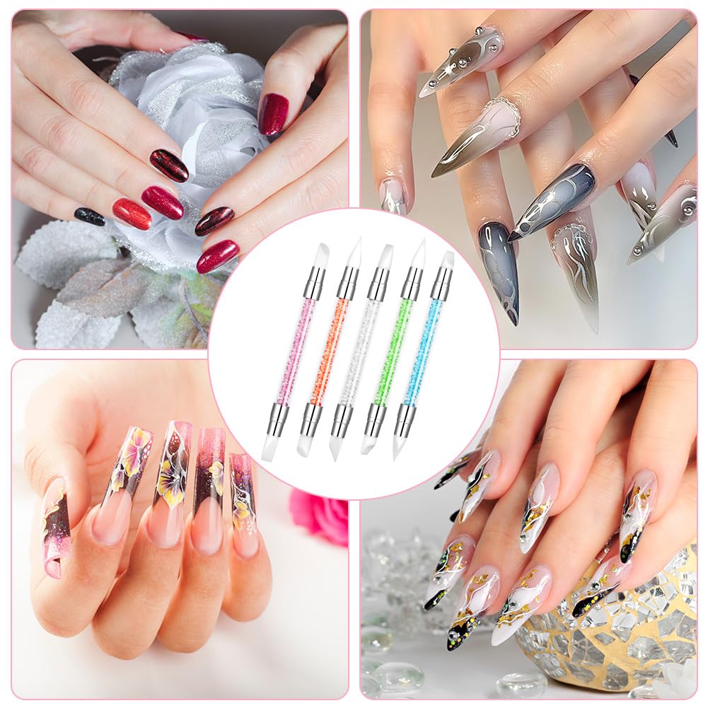 Pennelli in Silicone per Unghie, 5 Pezzi Pennelli in Nail Art con due punte Pennello, Nail Art Sculpture Pen, per intaglio per unghie in gel Strumenti per nail art, per nail art DIY