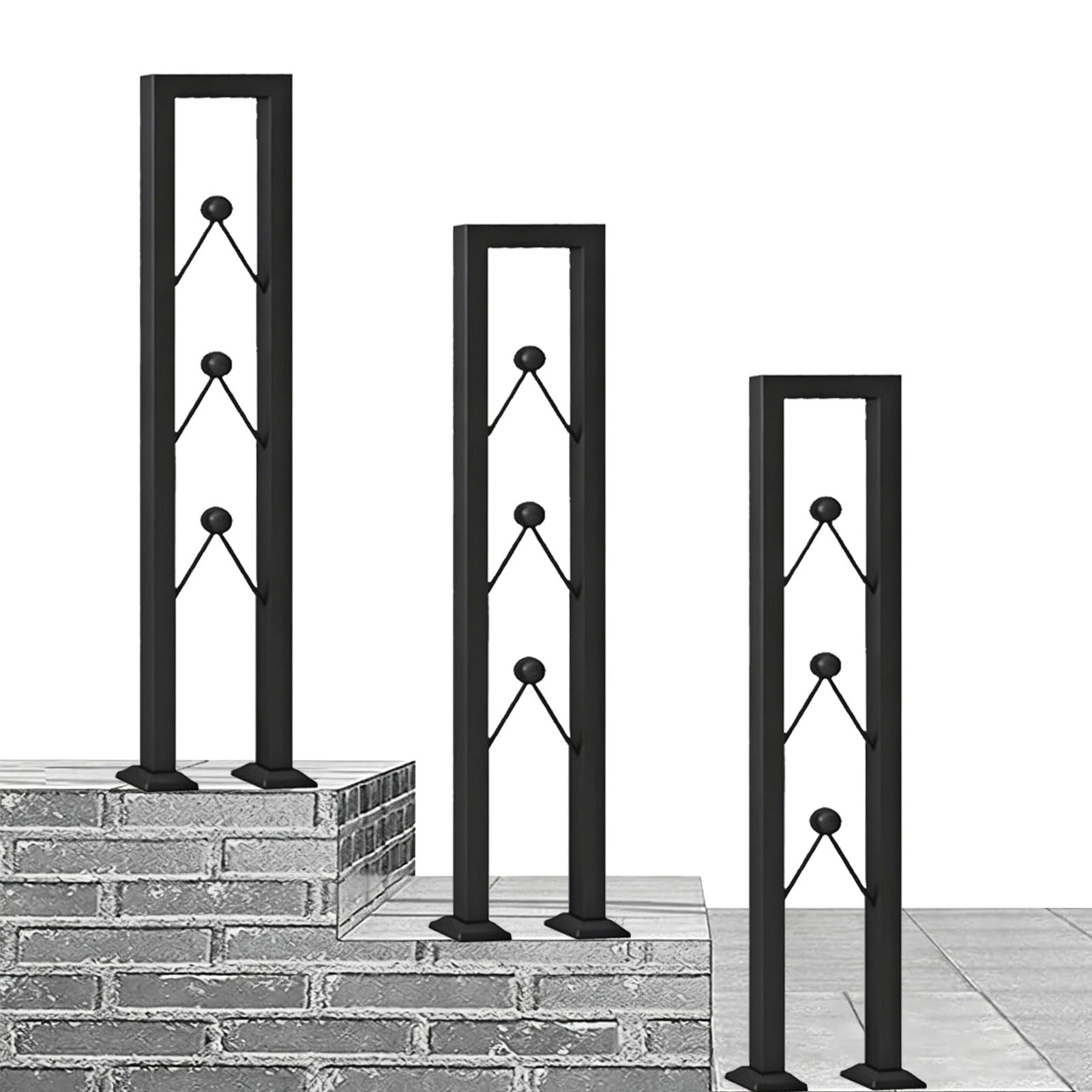 Outdoor Stair Railing Floor Mount Banister Handrail Guardrail Kit for Cement Concrete Steps, U-Shaped Porch Deck Hand Rails - Black Industrial Wrought Iron