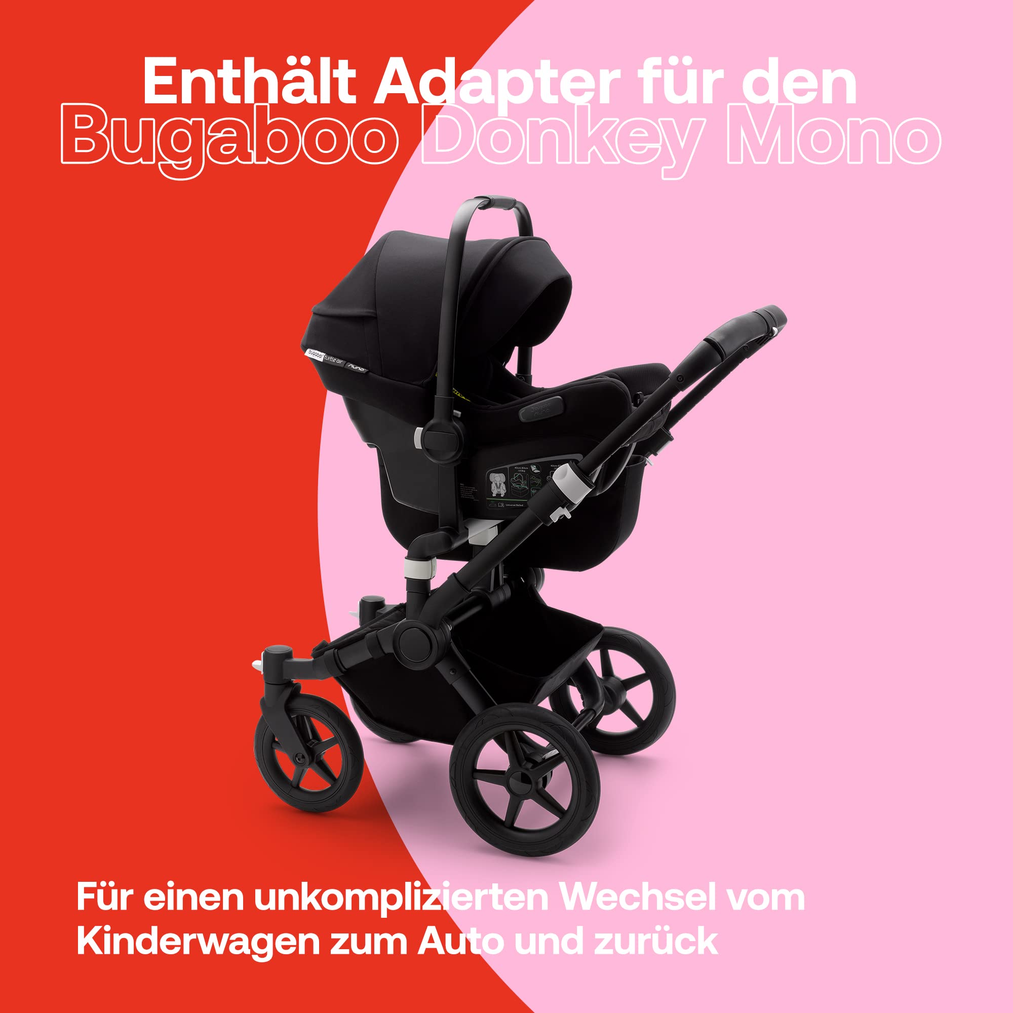 Bugaboo Turtle Air by Nuna, komfortabler Kindersitz fürs Auto mit Donkey Adaptern für den Autositz und großem Sonnendach, ultra-leicht & sicher