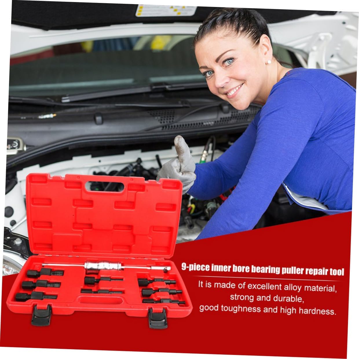 9pcs Inner Bearing Puller Slide Hammer Set Steel Bearing Extractor Tool Kit for Auto Repair and Mechanical Maintenance