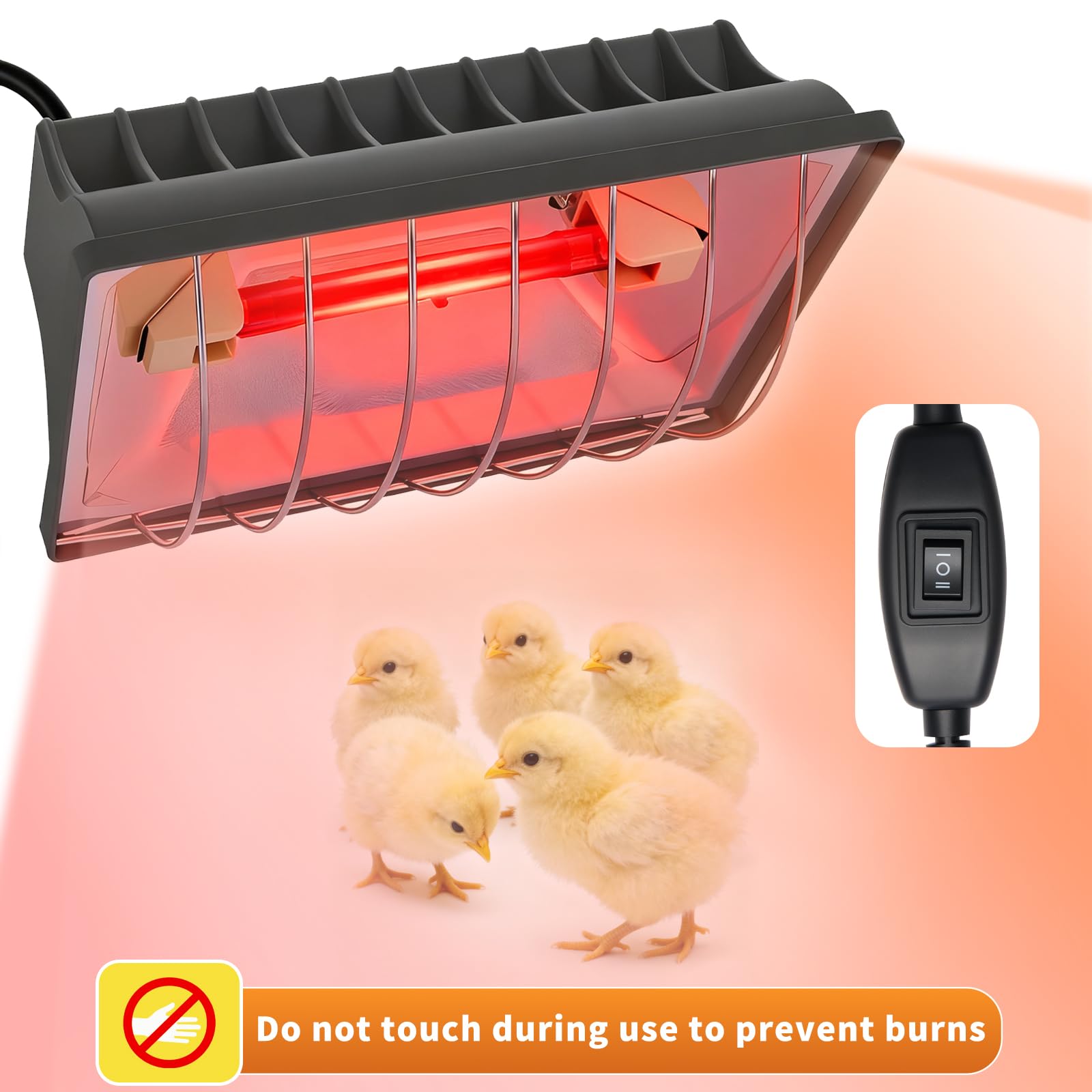 Paquete de 2 lámparas de calor de gallinero de 250 W con protector, calentador de temperatura ajustable, lámpara de calefacción infrarroja de 175 W/250 W para pollitos, patitos, aves de