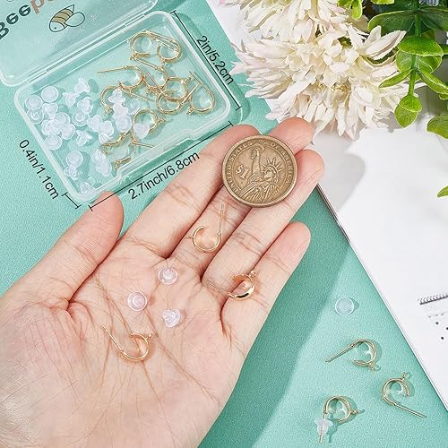 Miniatura 3 de Beebeecraft 1 caja de 20 aretes de medio aro chapados en oro de 18 quilates con lazo y tuercas de oreja para mujer, joyería de bricolaje para hacer