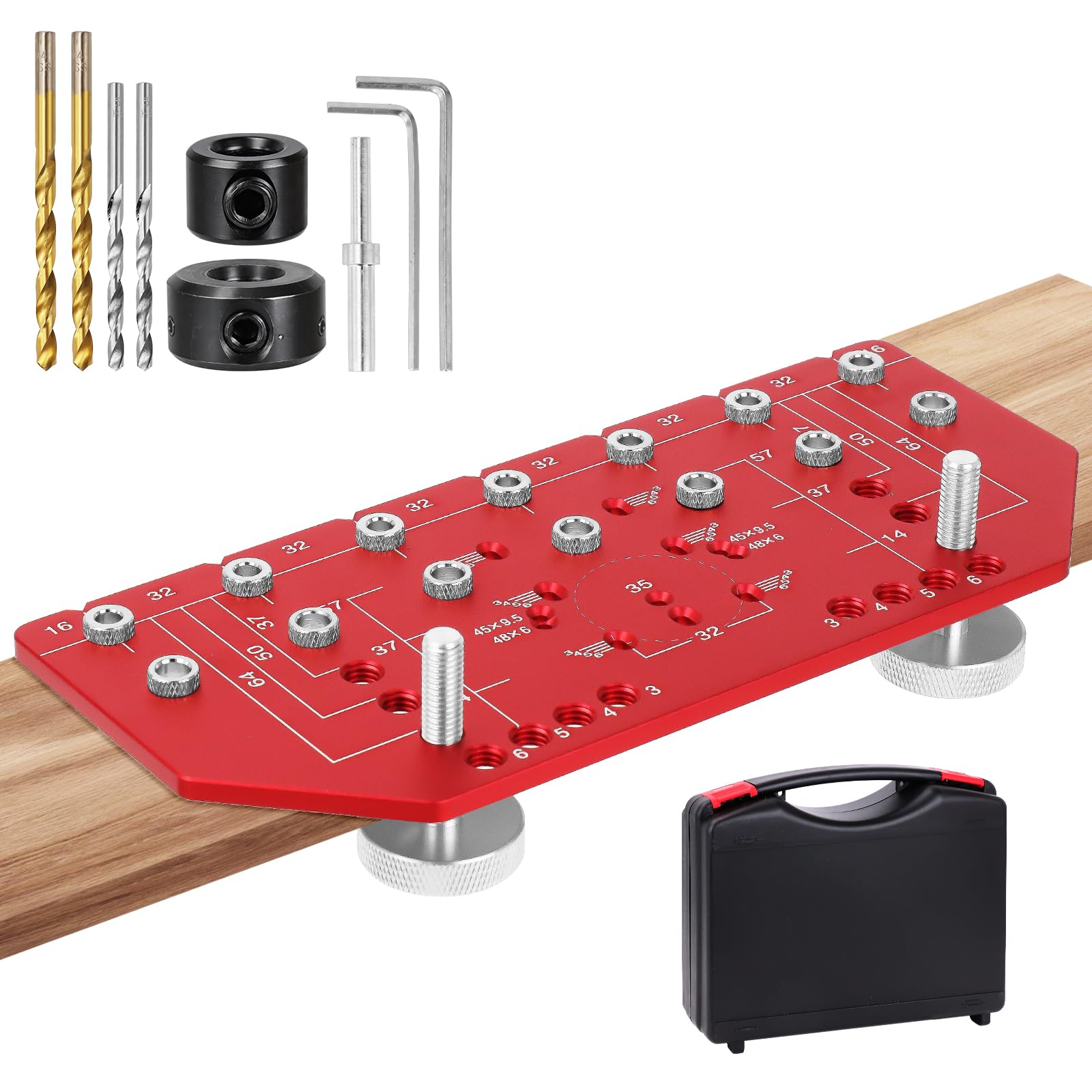 2-in-1 Topfband-Bohrschablone für 35 mm Scharniere & 32 mm Lochreihe | Möbel-Bohrlehre aus Aluminium für präzise Bohrungen an Schranktüren, Topfscharnieren, Lochreihen & Möbelmontage
