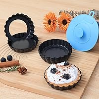 Vista 1 de Juego de 10 mini sartenes para tartas con fondo extraíble de 4 pulgadas, antiadherente, redonda, acero al carbono resistente para pasteles