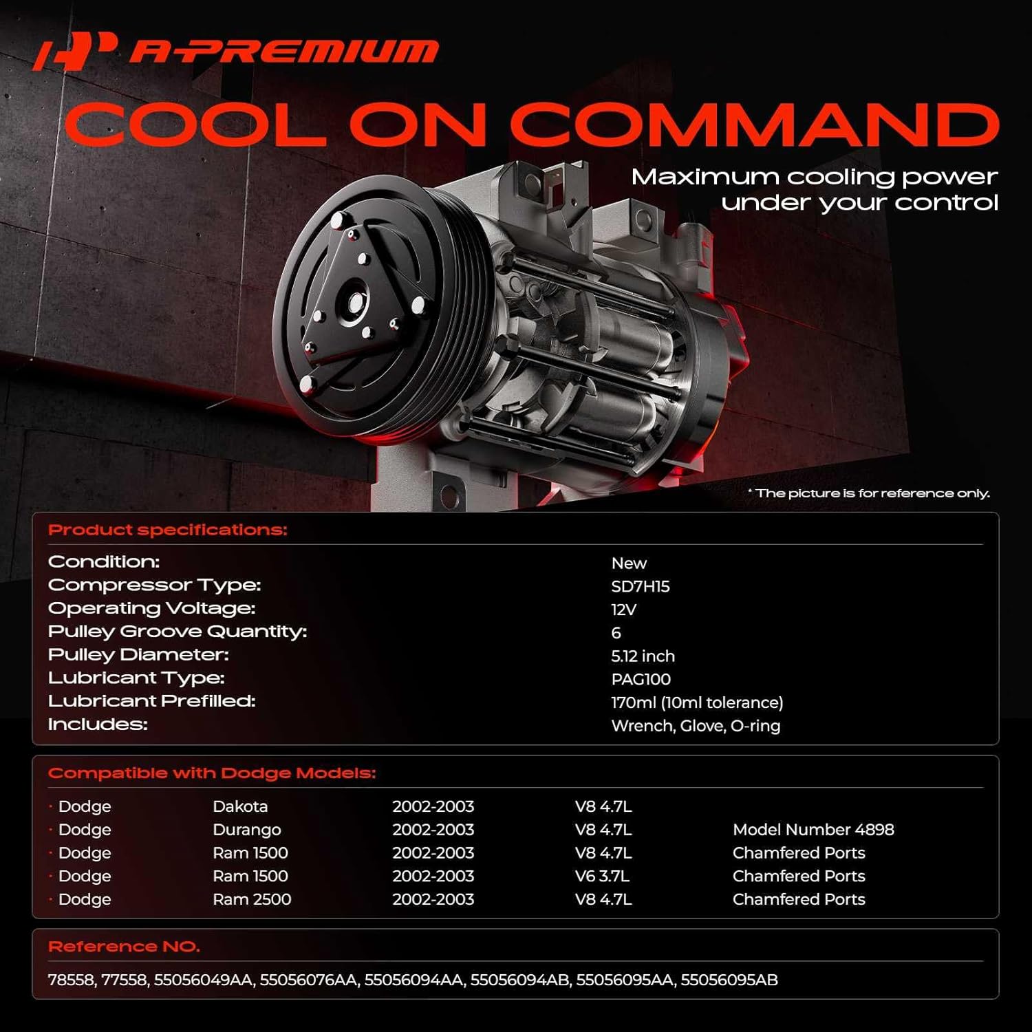 A-Premium Air Conditioner AC Compressor with Clutch for Dodge Dakota Ram 1500 2500/3500 2002