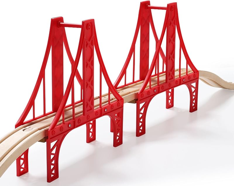 Wooden Train Set Accessories, Double Suspension Bridge Set, Compatible with Brio, Thomas, Melissa and Doug