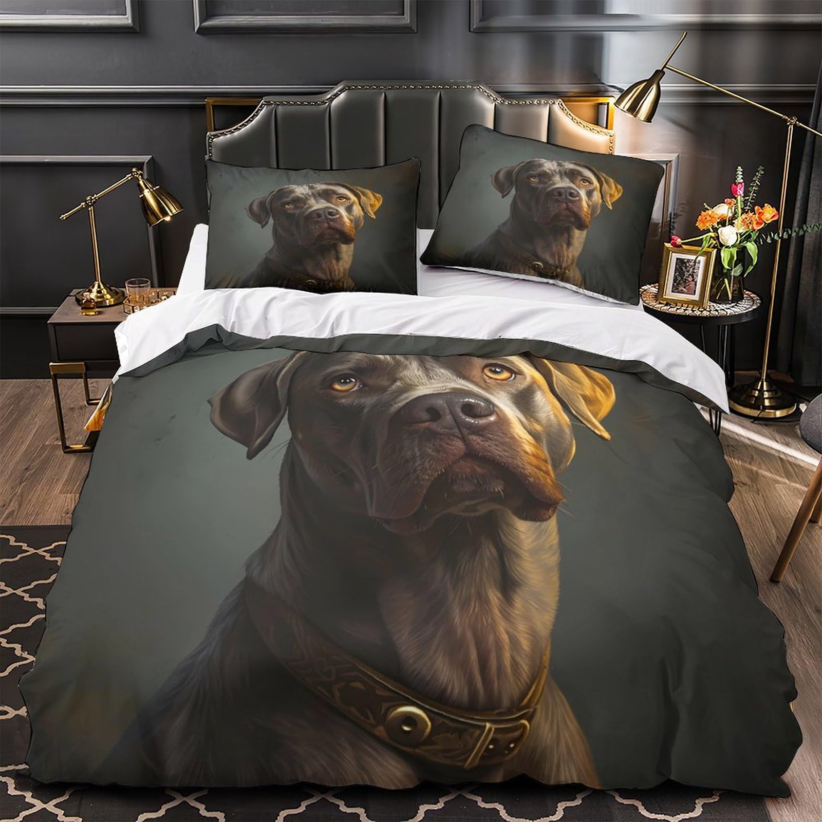 Housse de couette avec chien réaliste pour décorer une chambre de fille