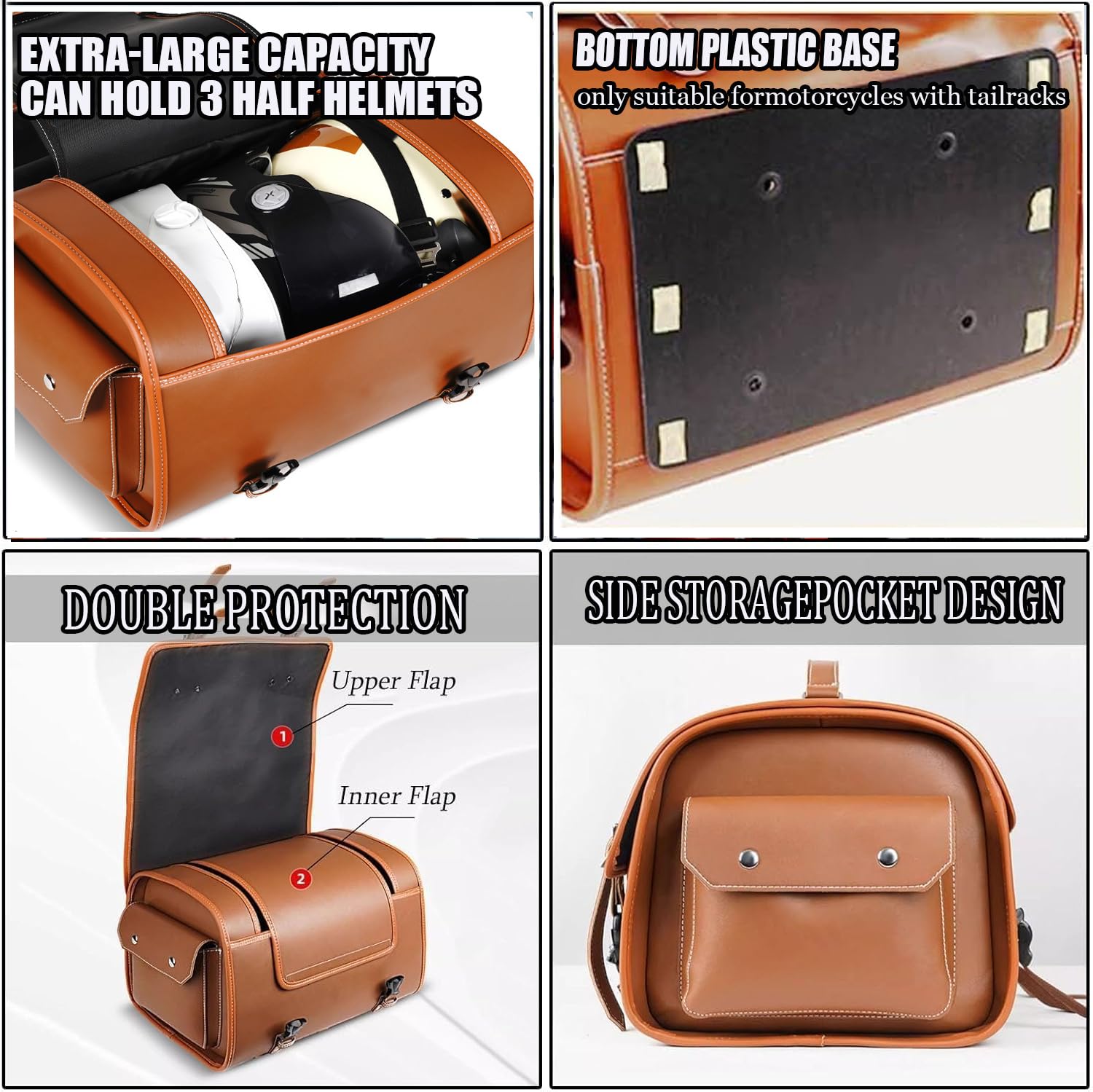 Baul Moto para Ducati Senna, Top Case Moto 33L Impermeable, Bolsa Vintage Cuero PU, Multifuncional, Bolsa Herramienta Motocicleta Gran Capacidad Bolsa,D Black＋Brown