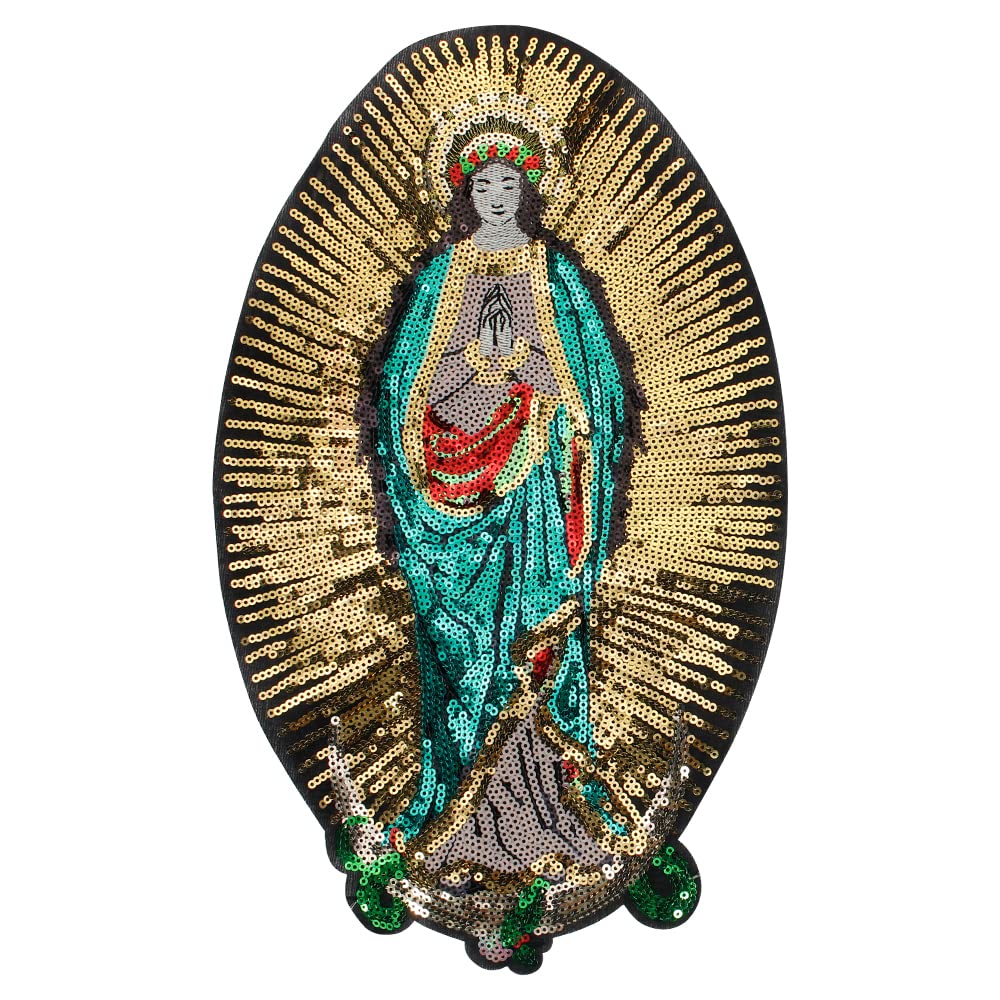 Large Sequin Lady of Guadalupe Patches Traditional Art Fabric Applique Theophilia Embroidery Patches Sew on 1piece