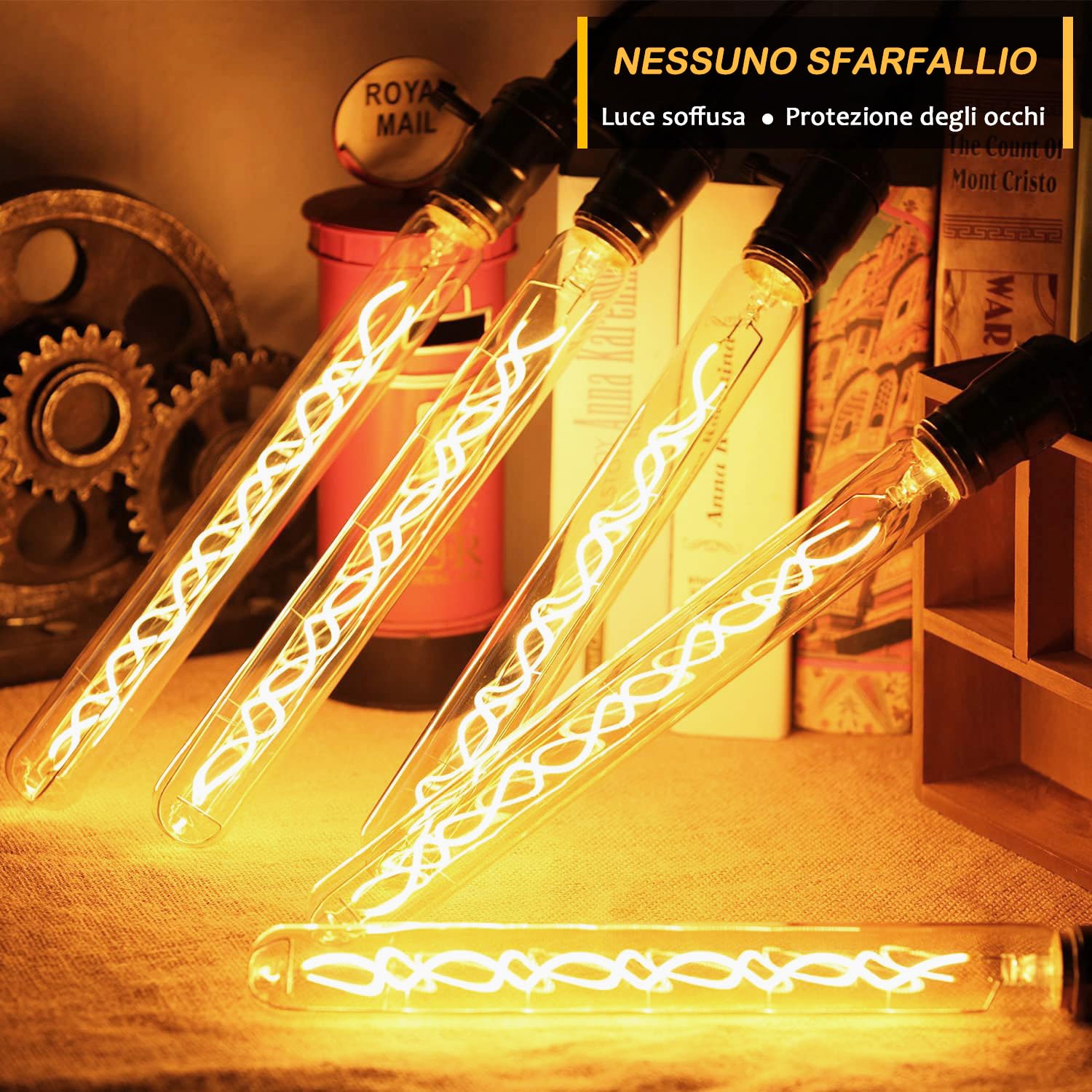 Lampadina LED Edison Vintage, Lampadina Flute Dimmerabile E27 4W LED Bianco Caldo, Lampada Vintage Edison Dimmerabile E27 Ideale per Nostalgia e Illuminazione Retrò - Ambra - 4 Pezzi (T30)