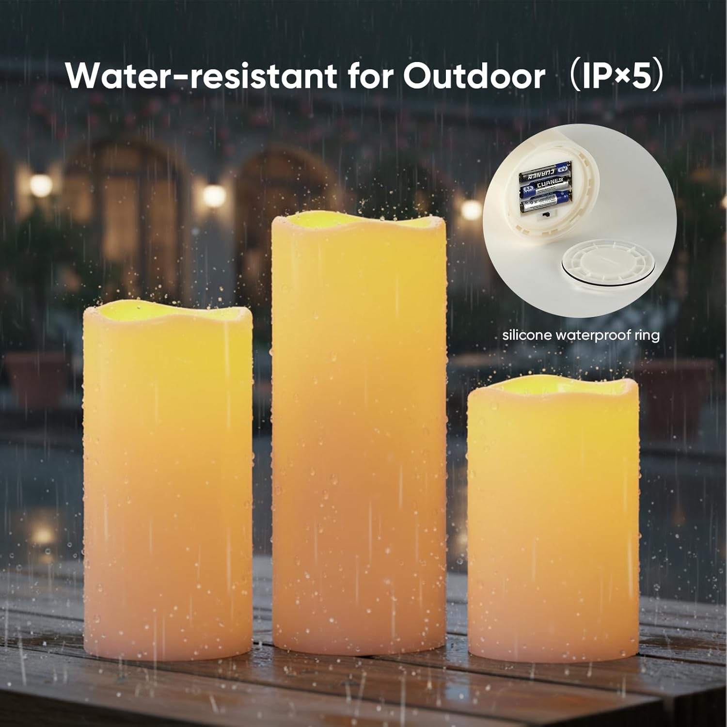 5plots 4"×10" Large Outdoor Waterproof Flameless Candles Ivory White with Timer & Remote, Battery Operated LED Flickering Pillar Candles for Patio Porch Halloween Christmas Lantern, Set of 2