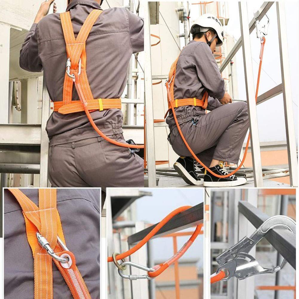 SwaYve Kit de Arnés de Detención de Caídas, Arnés de Escalada, Cinturón de Seguridad de Protección Contra Caídas, Cintura 50-120 cm para Trabajos Aéreos, Escalada, Rappel, Rescate, Espeleología/1.6M