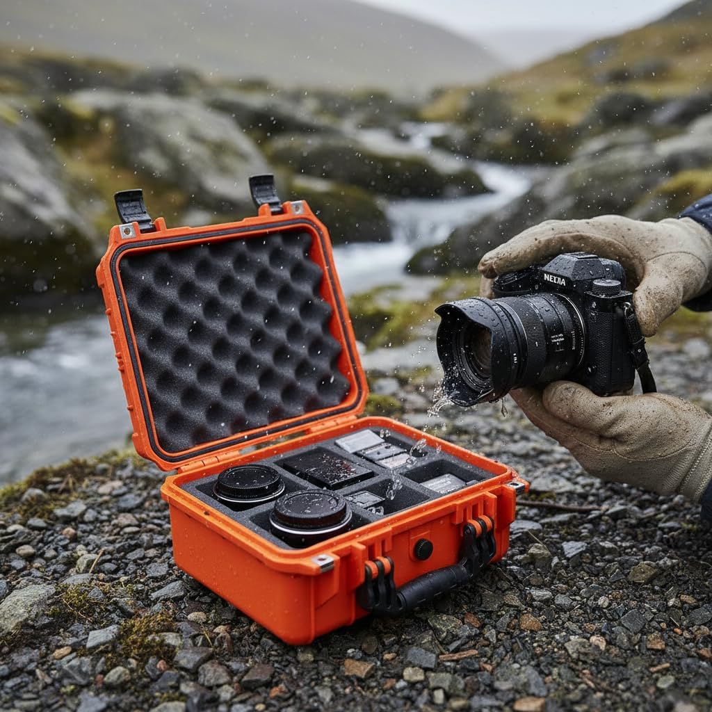 MEIJIA Portable All Weather Waterproof Protective Case,Hard Case,Camera Case With Customized Fit Foam,Fit Use of Drones,Camera,Equipments,Pistols,13.35 x11.63x5.98inches (Orange)