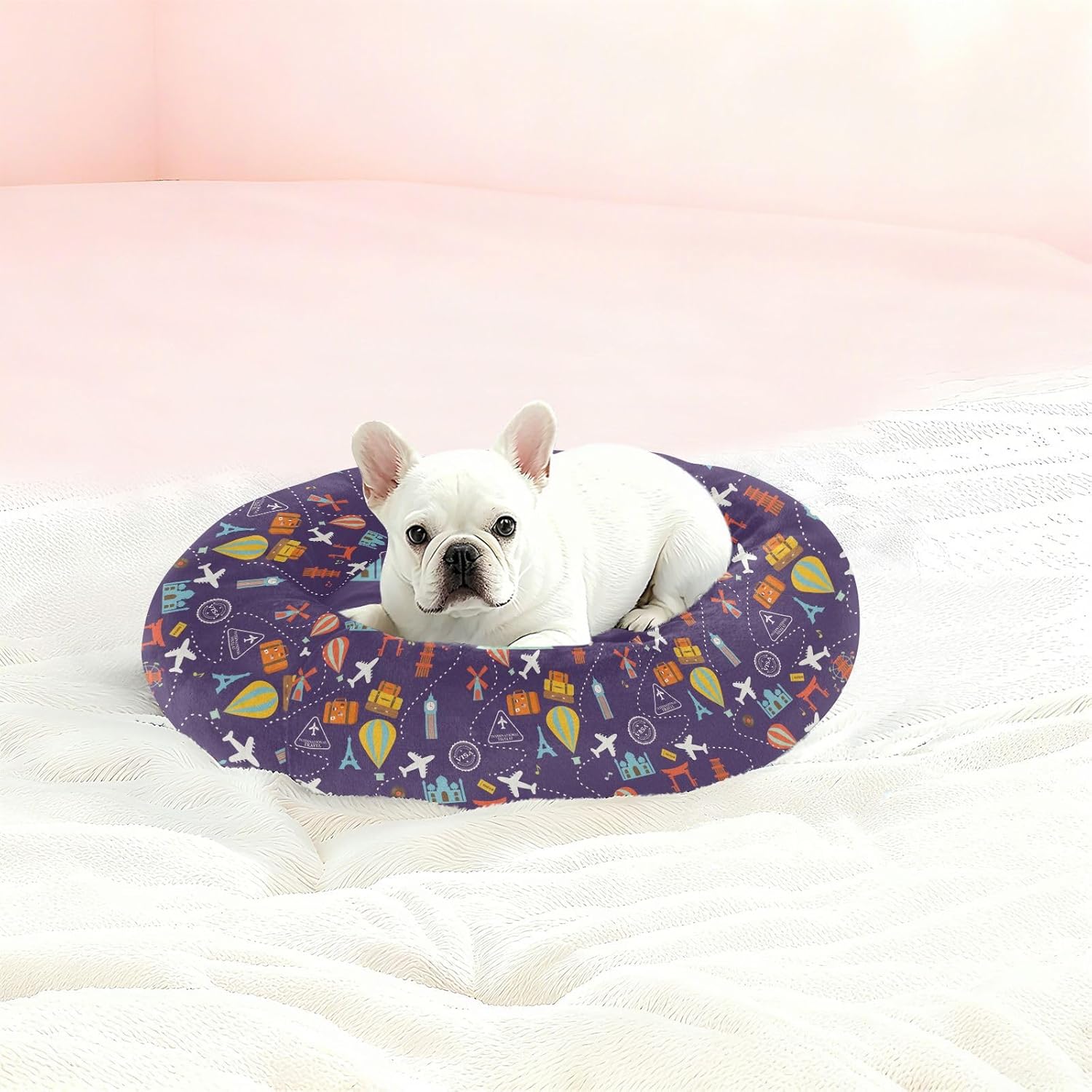 Pet Dog Beds Removable & Washable Fluffy Dog Pillow Bed for Extra Small Size Pets Sleeping M Travel and Music Pattern