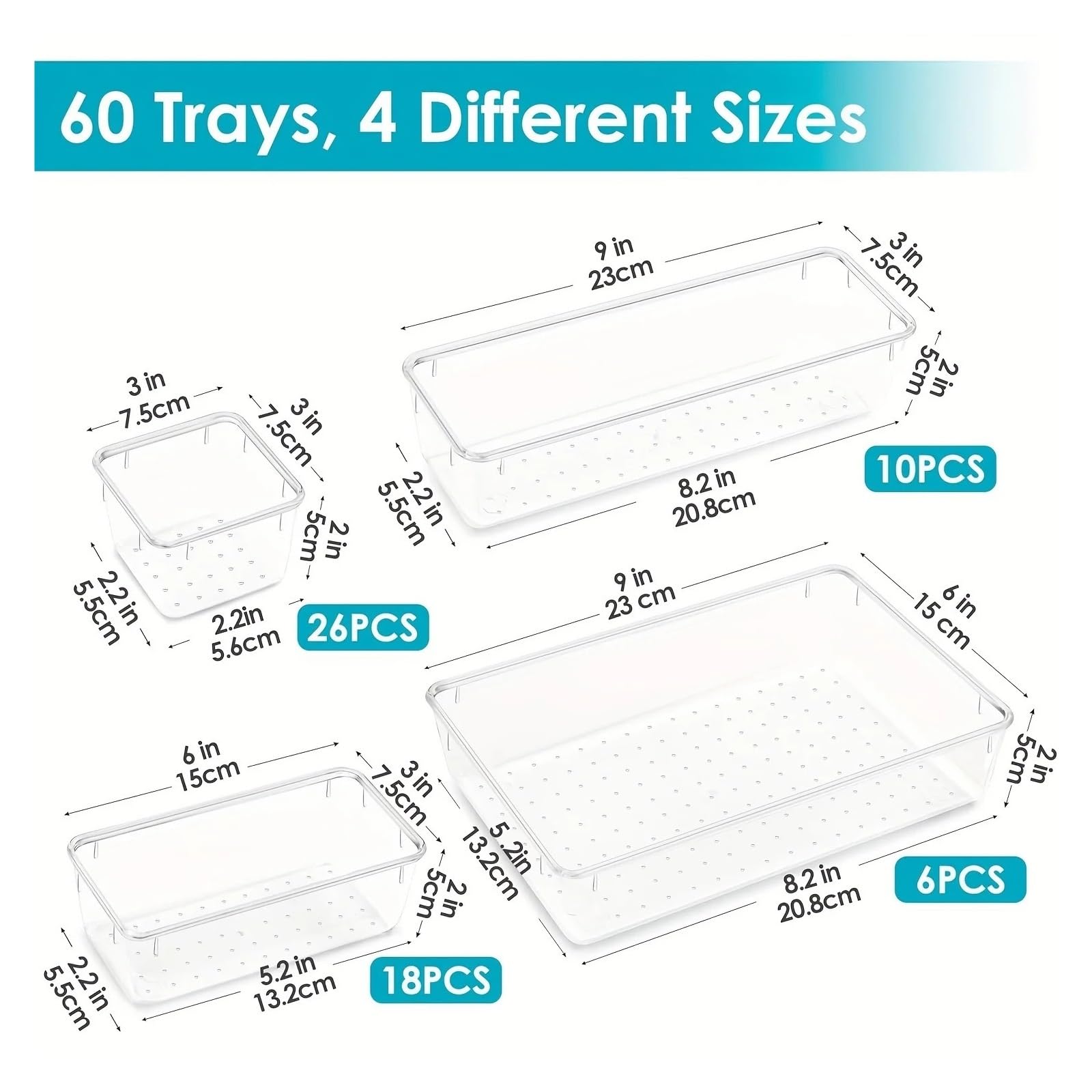Generico Organizzatori for cassetti da 60 pezzi, contenitori in plastica trasparente for riporre il bagno e la toeletta(6JTCTH)