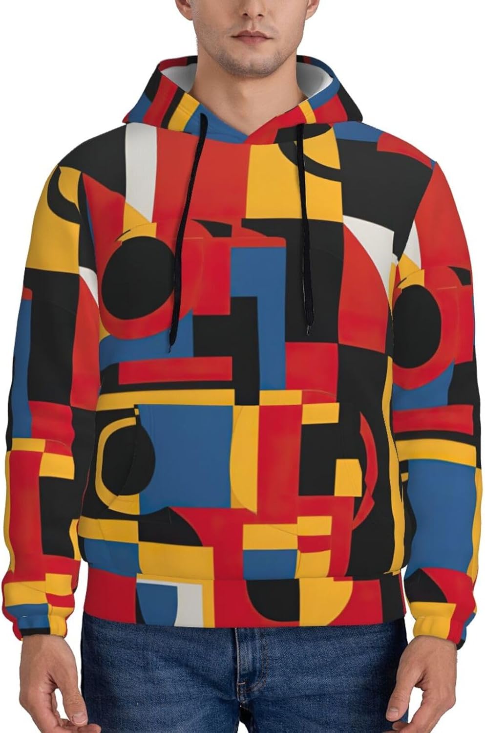 Composition in Red Yellow Blue and Black print Men's novelty hoodie print sweatshirt for casual pullovers for both men and women
