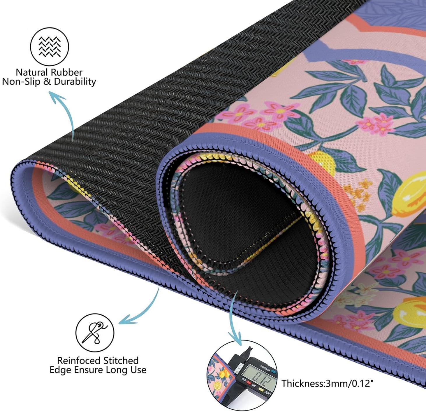 Purple Mahjong Mat for Table, 31.5 * 31.5in Anti Slip Mahjong Table Cloth, Noise Reduction, Neoprene Mah jongg Mat with Carrying Bag & 3 Dices, Poker Board Tile Games Mats, Lemon Tree 2