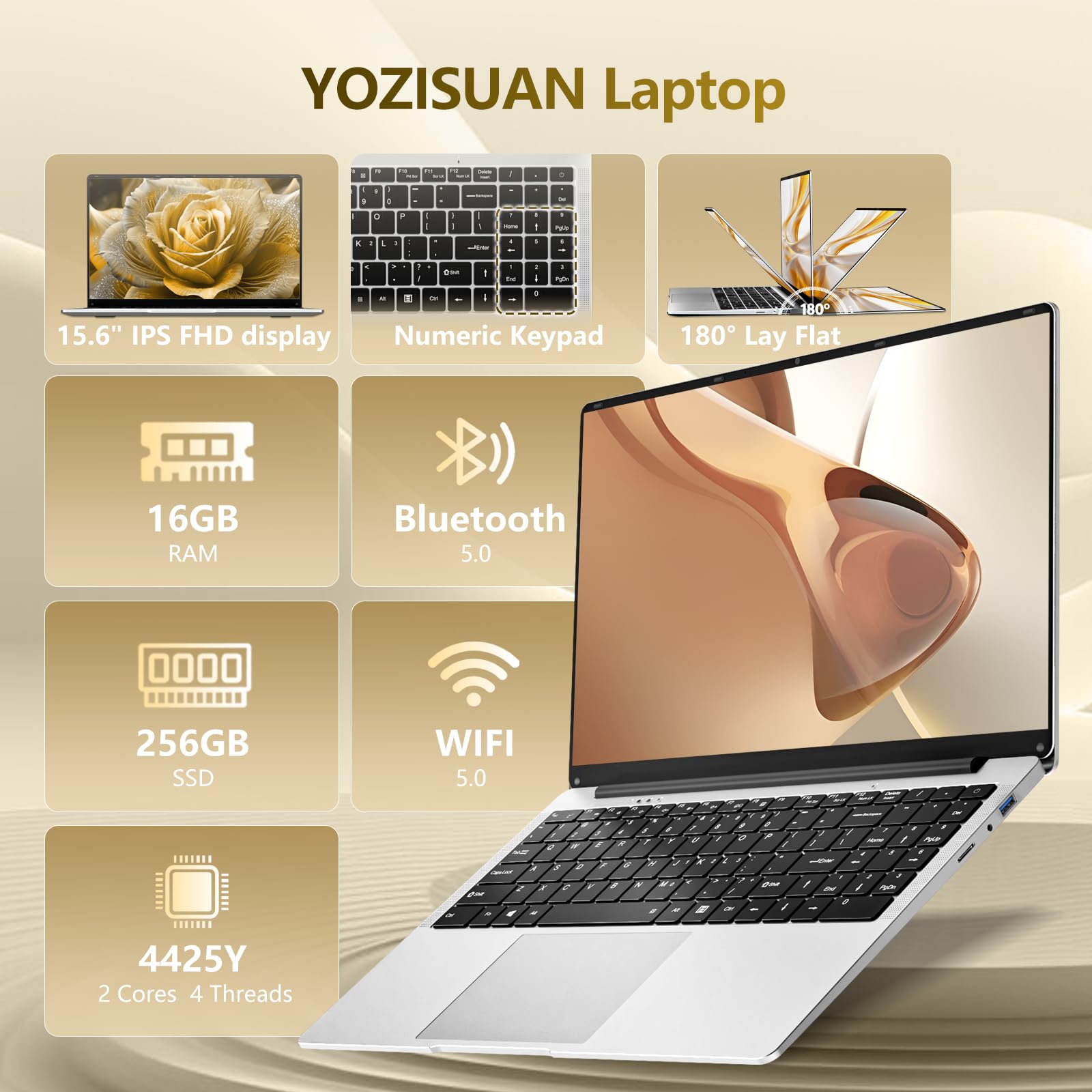 15,6 Pollici PC Portatile, 16GB RAM 256GB SSD Computer portatile | Notebook Core 4425Y (fino a 1,7 GHz), Win 11, compatibile con Wi-Fi 5 e Bluetooth,leggero e portatile, (3,5 libbre)