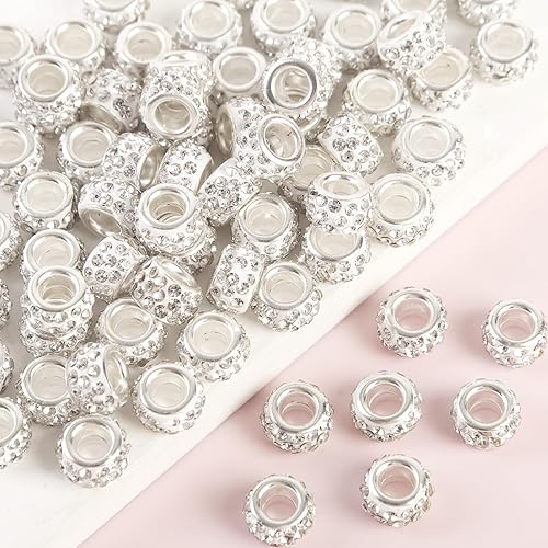 Vista 94 de 200 cuentas europeas de agujero grande – Mixcolor Lampwork Rhinestone Craft Beads para bricolaje pulseras joyería fabricación