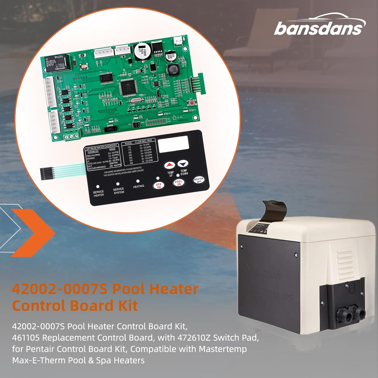 42002-0007S Pool Heater Control Board Kit w/472610Z Pad - $57.69 Fits Pentair MasterTemp 400/300/250 & Sta-Rite Max-E-Therm, Replaces 461105, 3-Yr Warranty