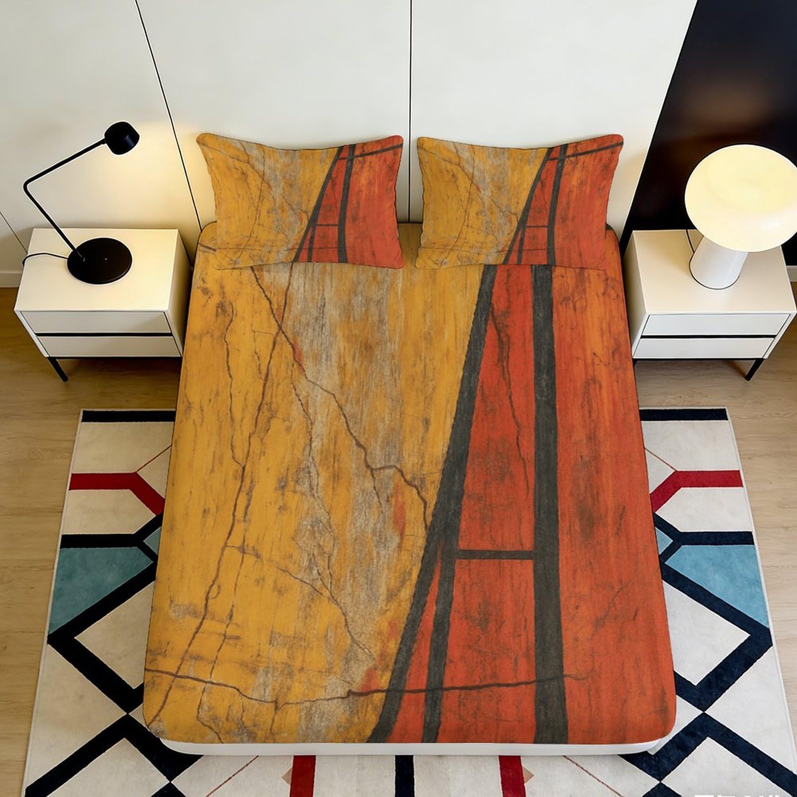 3D Printed Abstract Orange Stone Fitted Sheet Microfiber Non Slip Mattress Cover for Bedroom Dorm Decor 115 120x200x25cm