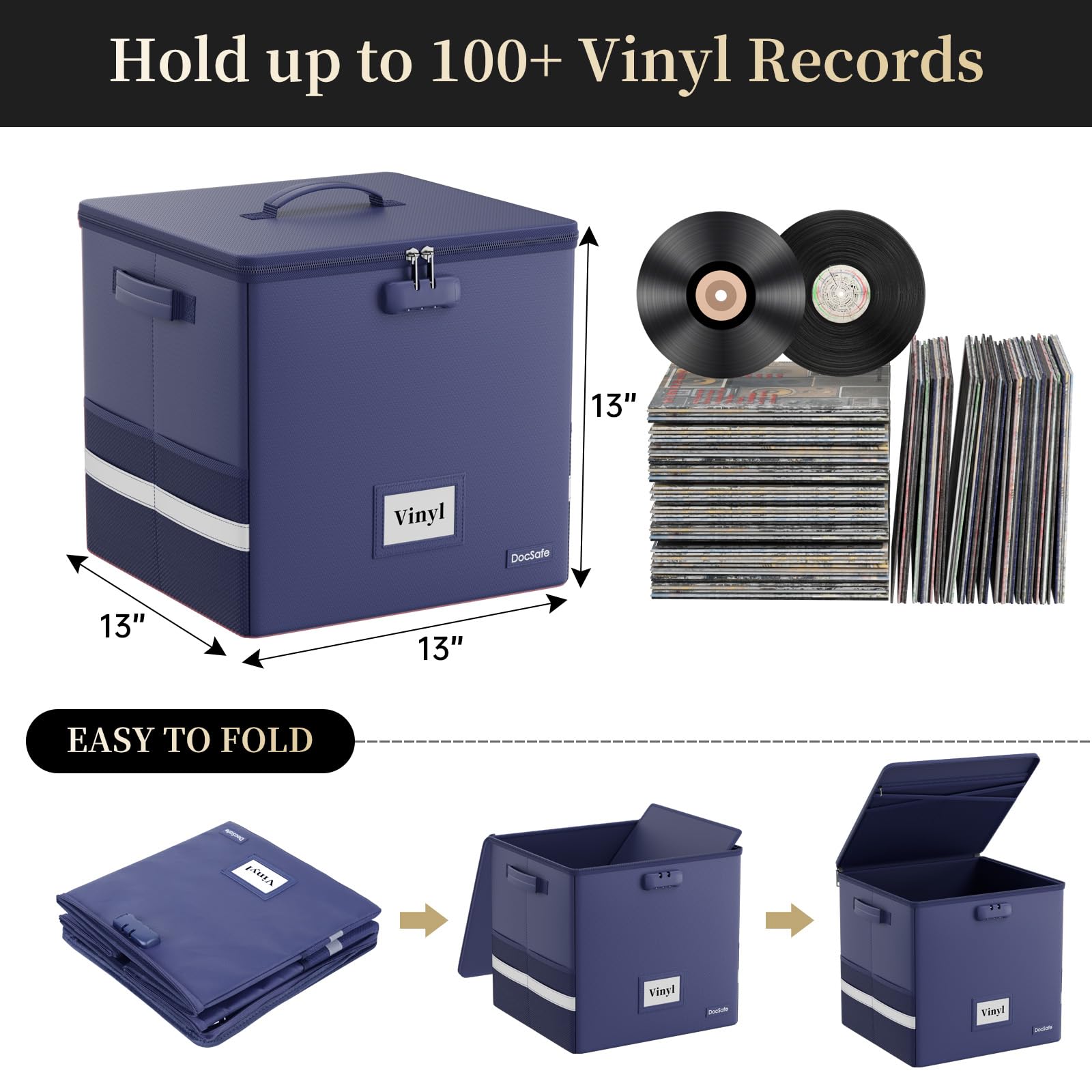 DocSafe Custodia ignifuga per dischi in vinile con serratura, Blu, 33 x 33 x 33cm, moderno