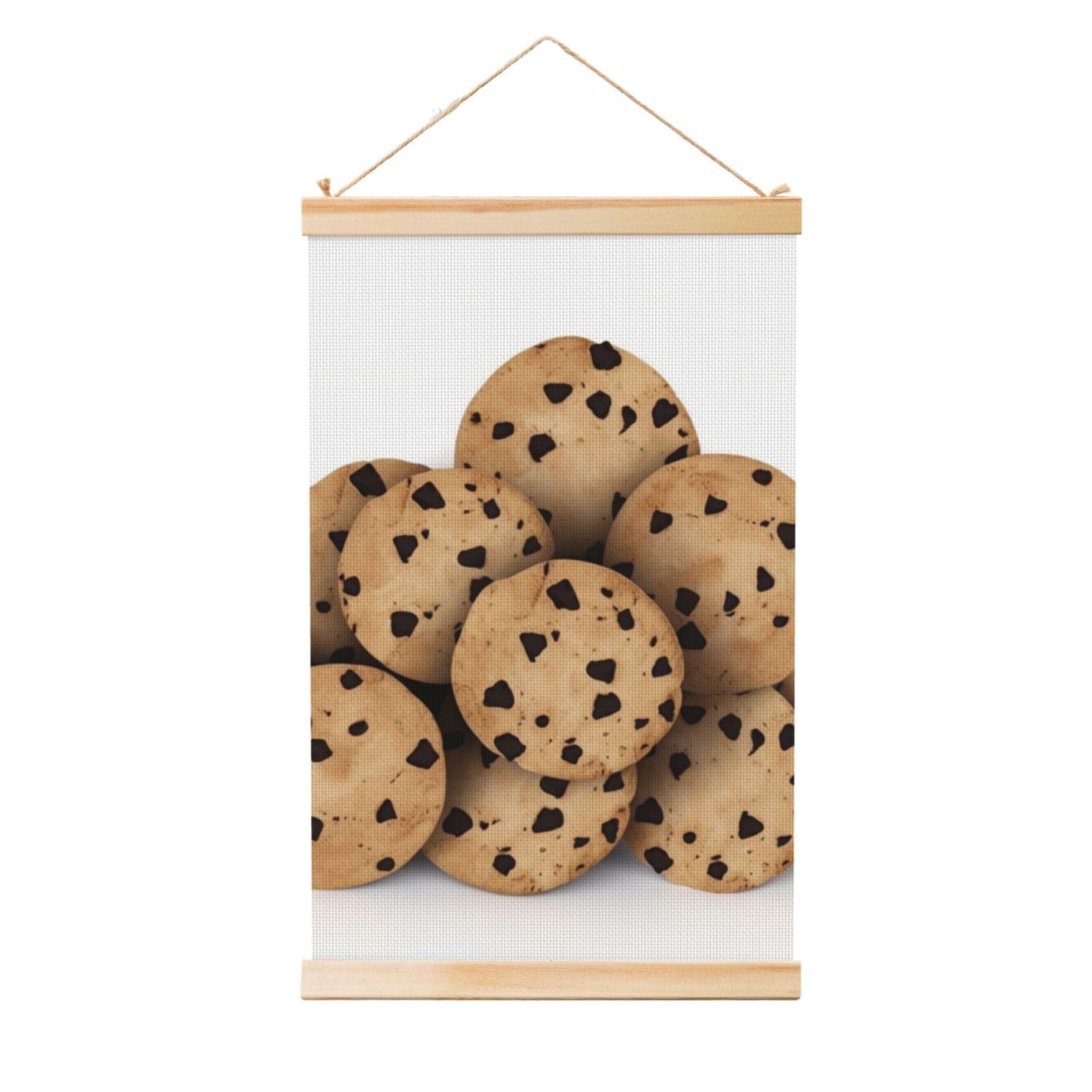 Food Chocolate Chip Biscuits Poster Wooden Shaft Hanging Poster Wall Hanging Banner Canvas Artwork with Wood Frames 36"x24" Modern Artwork Decor Ready to Hang Wall Art for Home Decor Scroll Painting