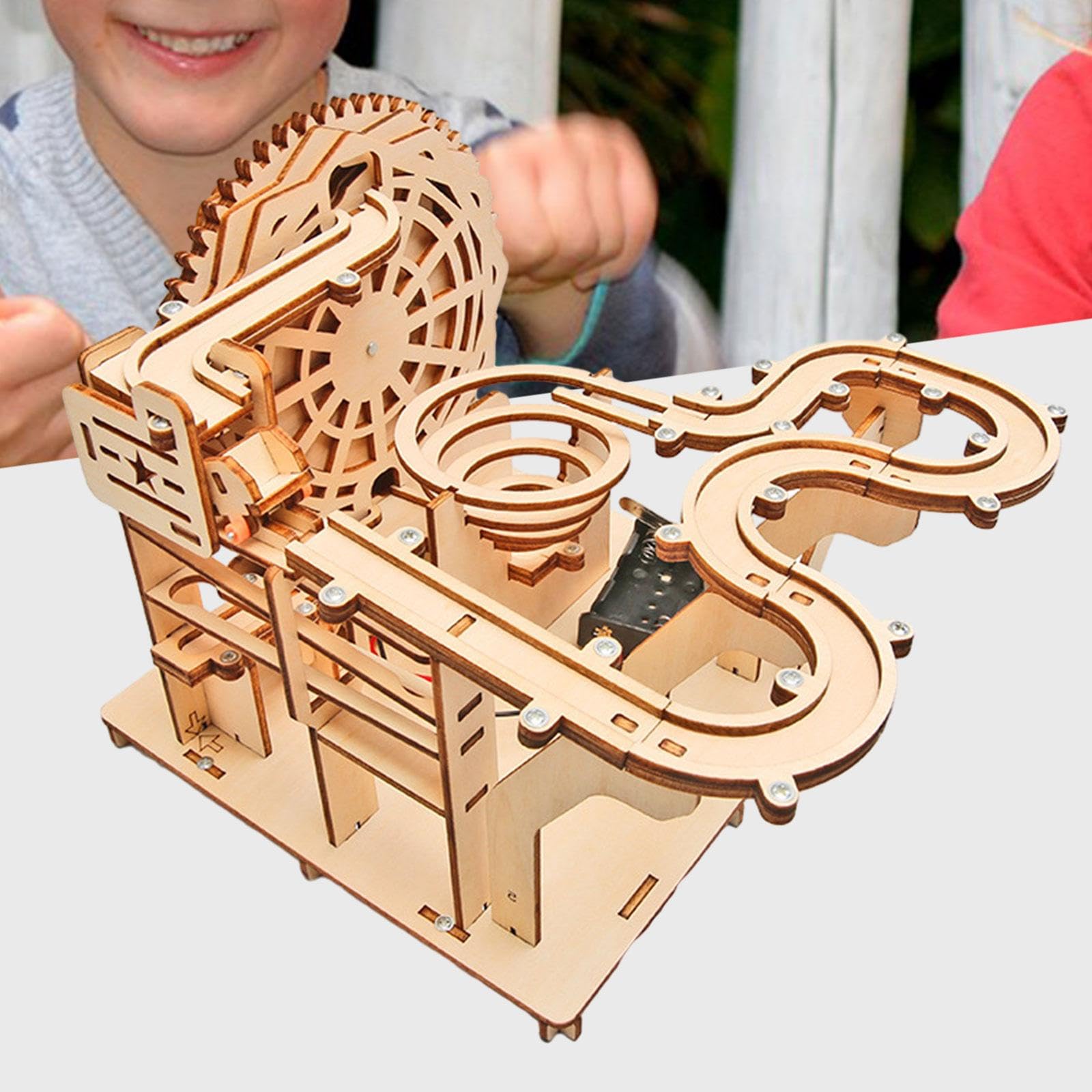 Marblebahn 3D Holzpuzzle Mechanisches Kugelbahn Modell Rollercoaster Bastelspiel Elektrischer Bausatz Aus Holz mit Interaktiver Montage für Erwachsene