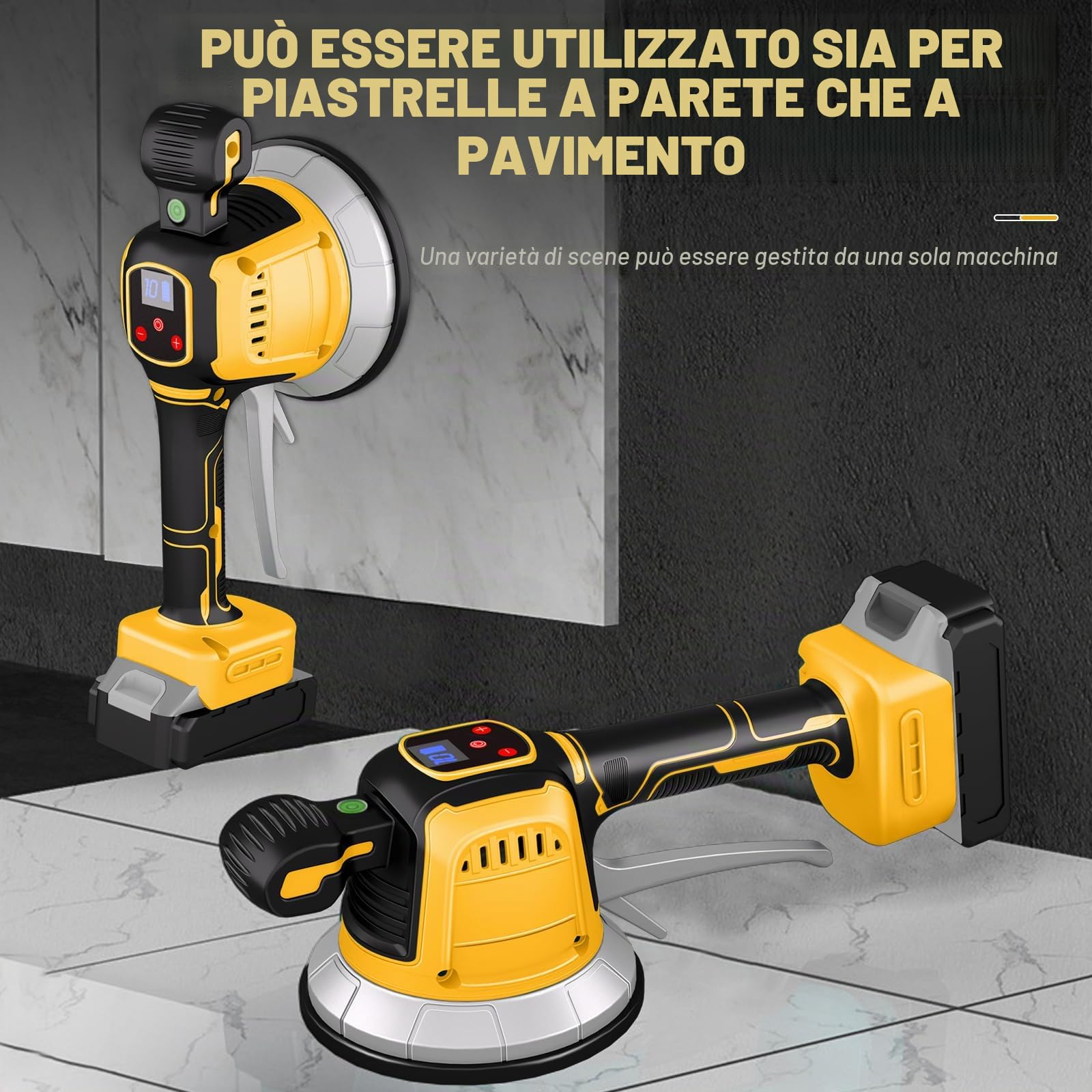 Vibratore per Piastrelle Compatibile con Dewalt 18V,20v, Strumenti per Piastrellista con 10 Marce Regolabili, Ventosa da 14,8 cm e Assorbimento da 160 kg per Posa di Piastrelle