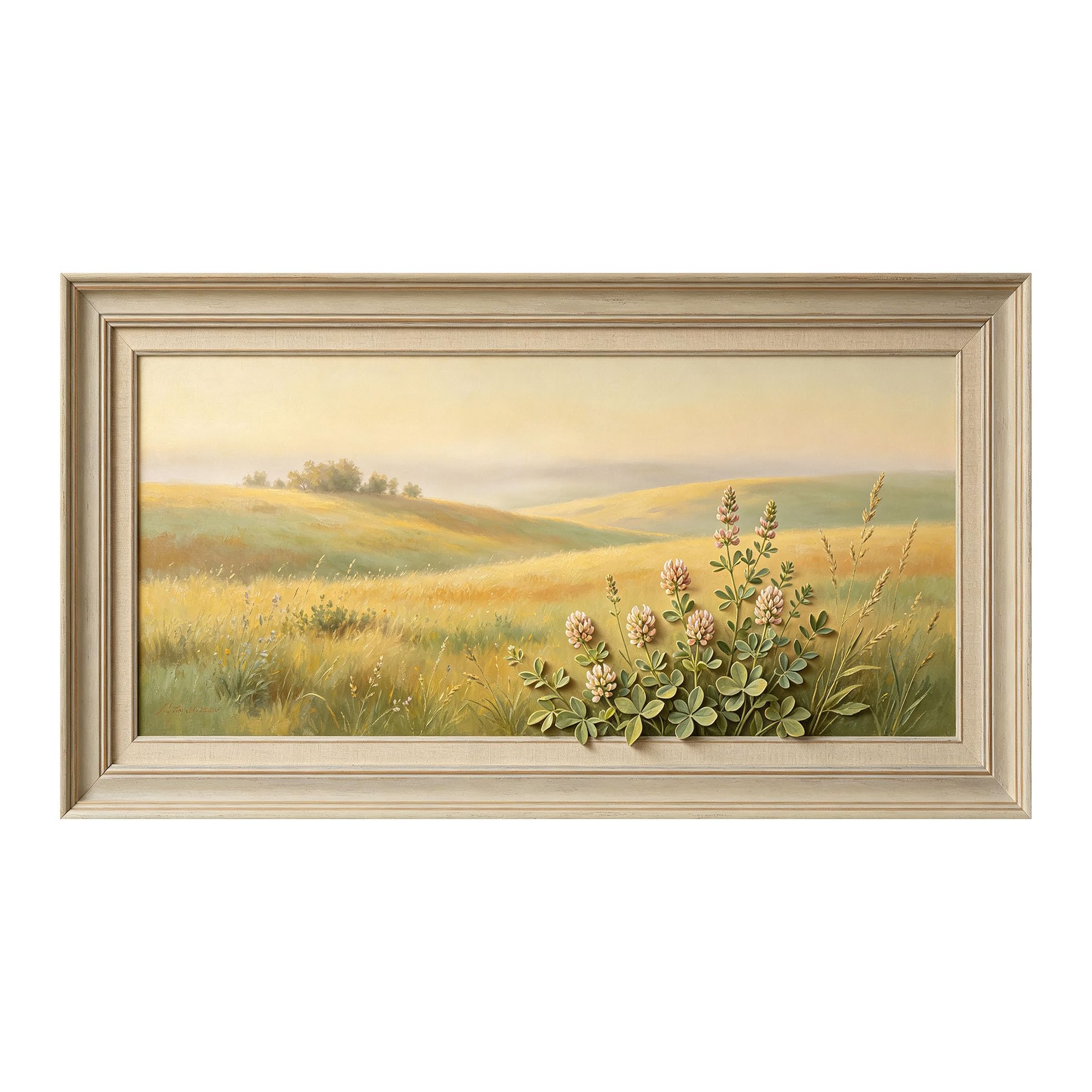 Yzpallescene 3D Framed Wall Art 50cm×100cm Pastoral Meadow Botanical Oil Painting Relief Effect Large Size SelfAdhesive Removable Wall Decor Prints Artwork for Living Room Bedroom Office