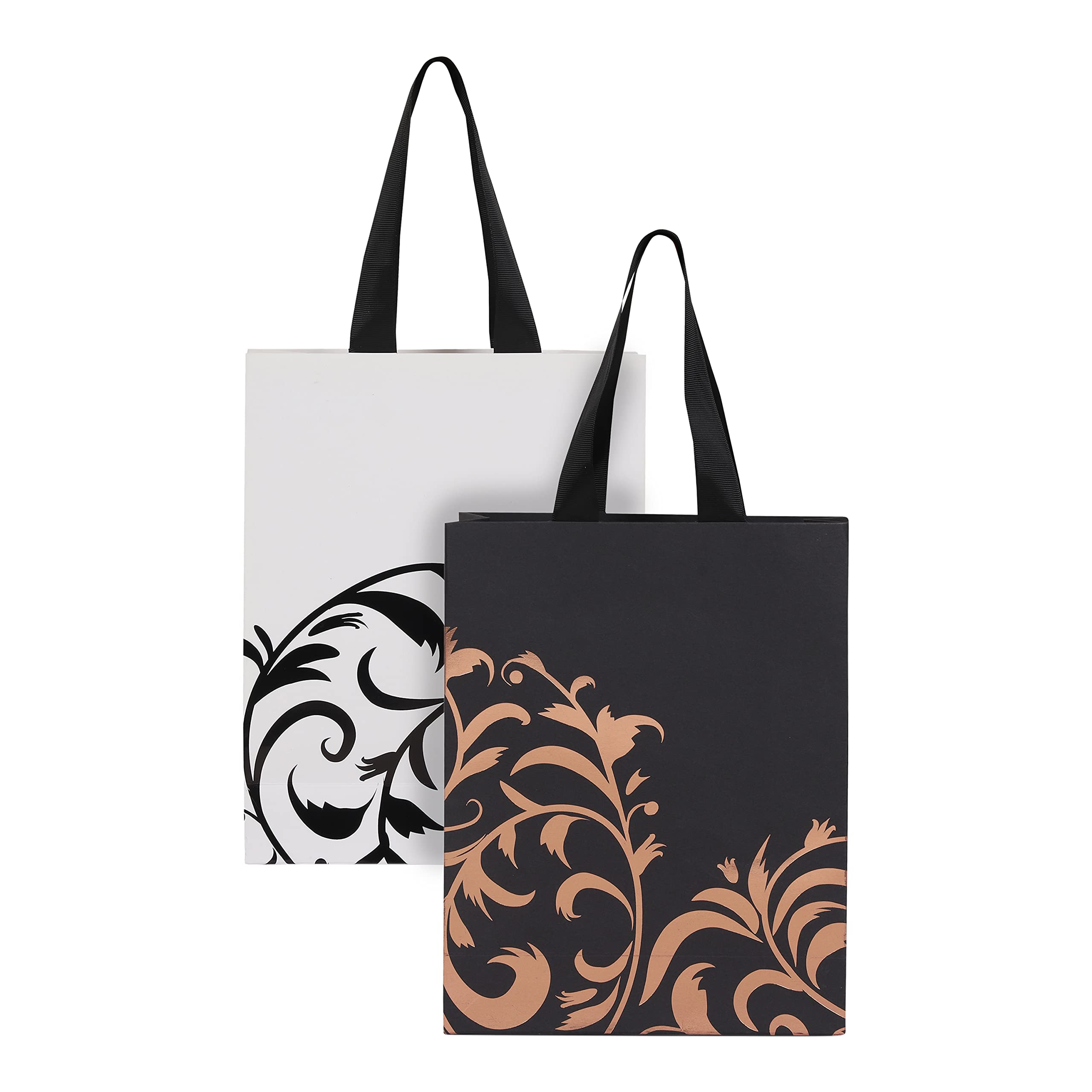 DOODLEDASH Gift Carry Bags - Foil - Black & White Combo - (Size 22 x 28 x 8.5 cm) - For All Gifting & Festive Occasions - Ribbon Handles - Pack of 2 Pcs