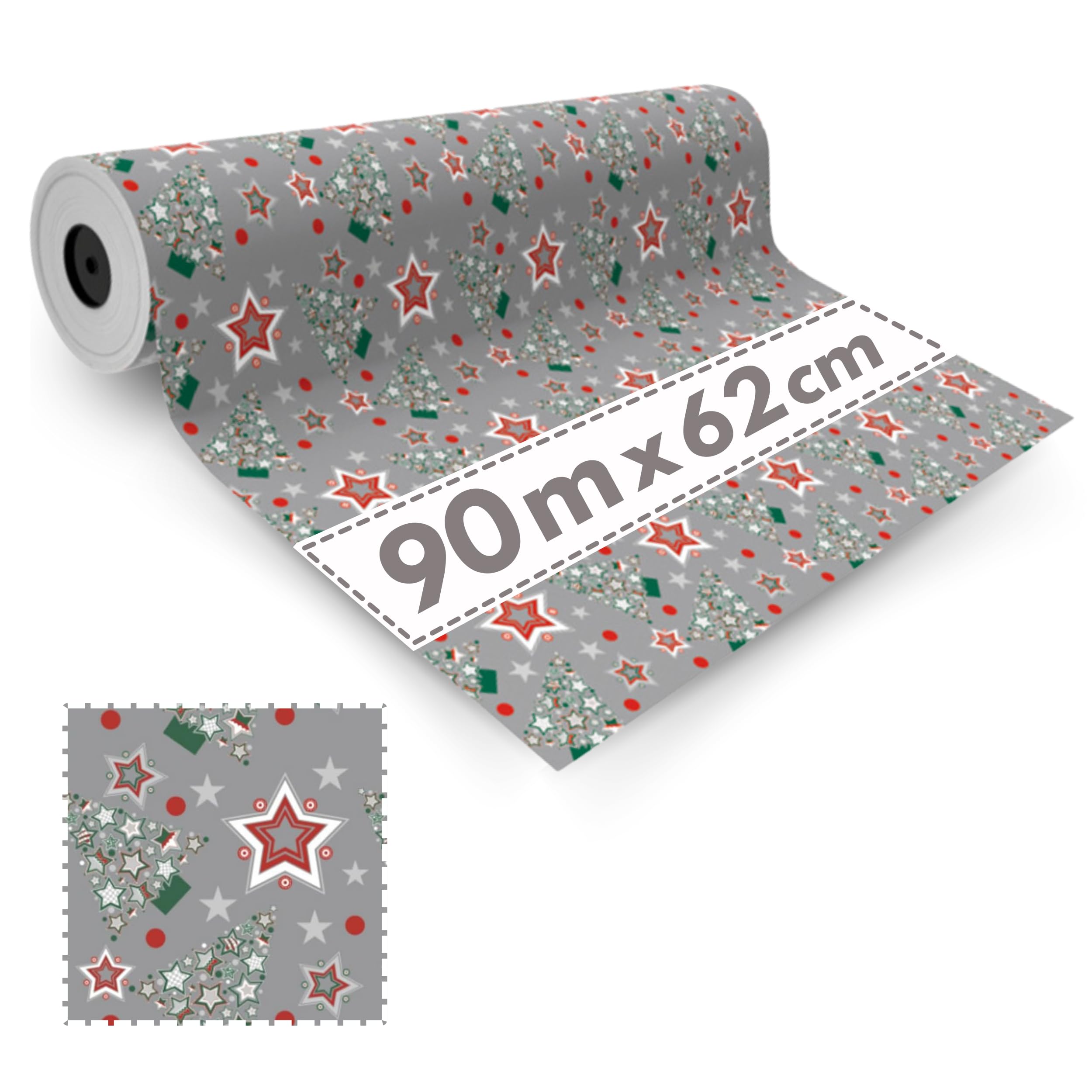1x papier do pakowania prezentów Christmas Pine Trees Grey 62cmx90m - papier do pakowania na Boże Narodzenie, nadający się do recyklingu