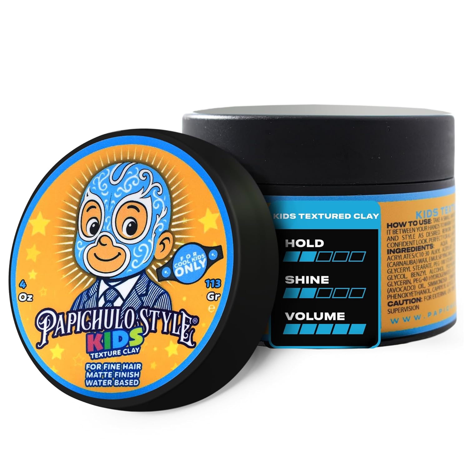 Papichulo Style Kids Texture Clay – Light Hold, Matte Finish, Adds Volume – Kid-Friendly Scent, Water-Based, Flake-Free, Easy Washout, Paraben-Free – Made in USA