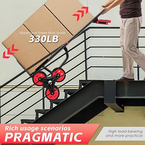Miniatura 7 de Carro de mano para escaleras, 440 libras, carrito de carretilla resistente para escaleras, tubo de acero mejorado grueso plegable con seis ruedas y