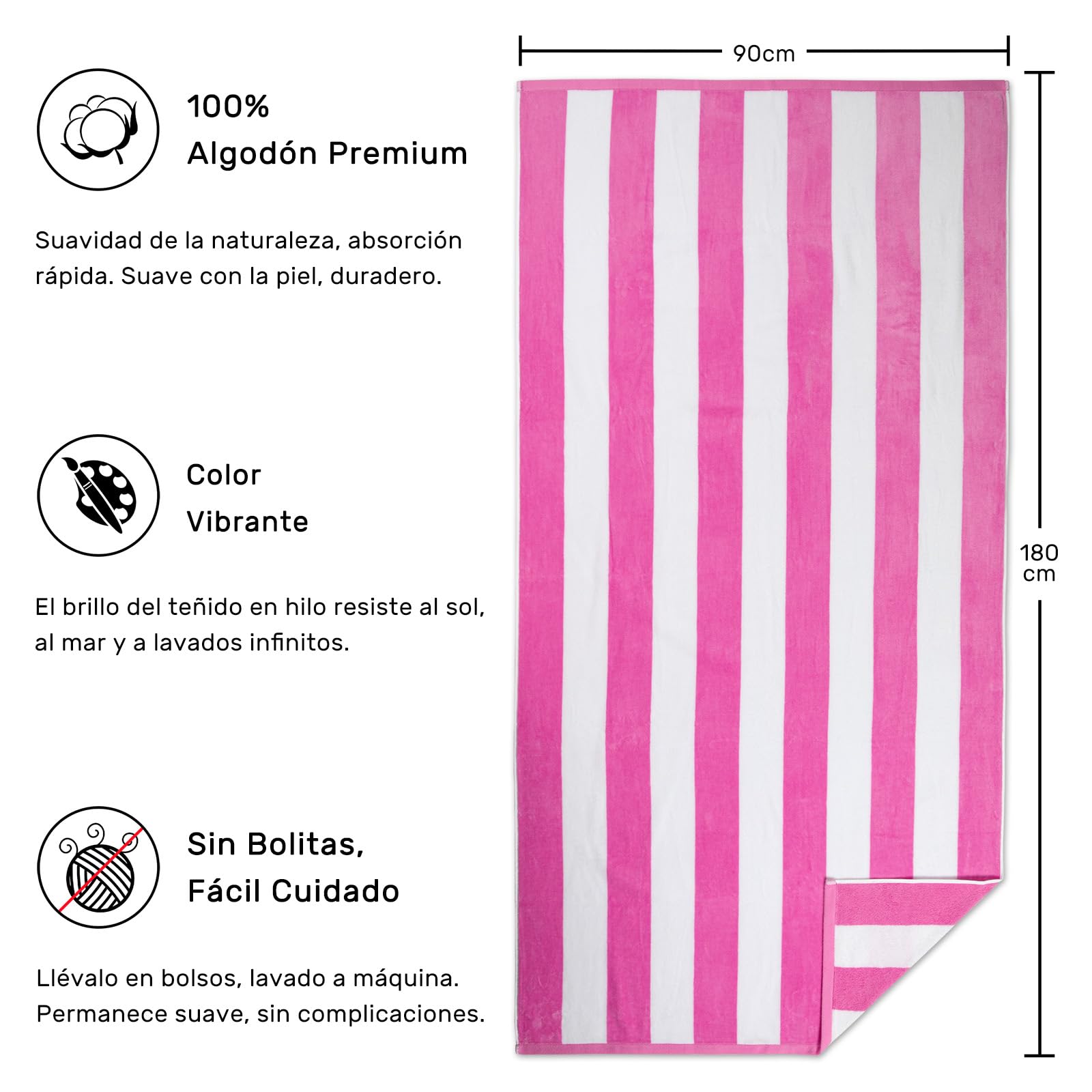 Toalla de playa de algodón de gran tamaño, toalla de piscina de tamaño grande de 35 x 70 pulgadas, toalla de natación suave a rayas (rosa)