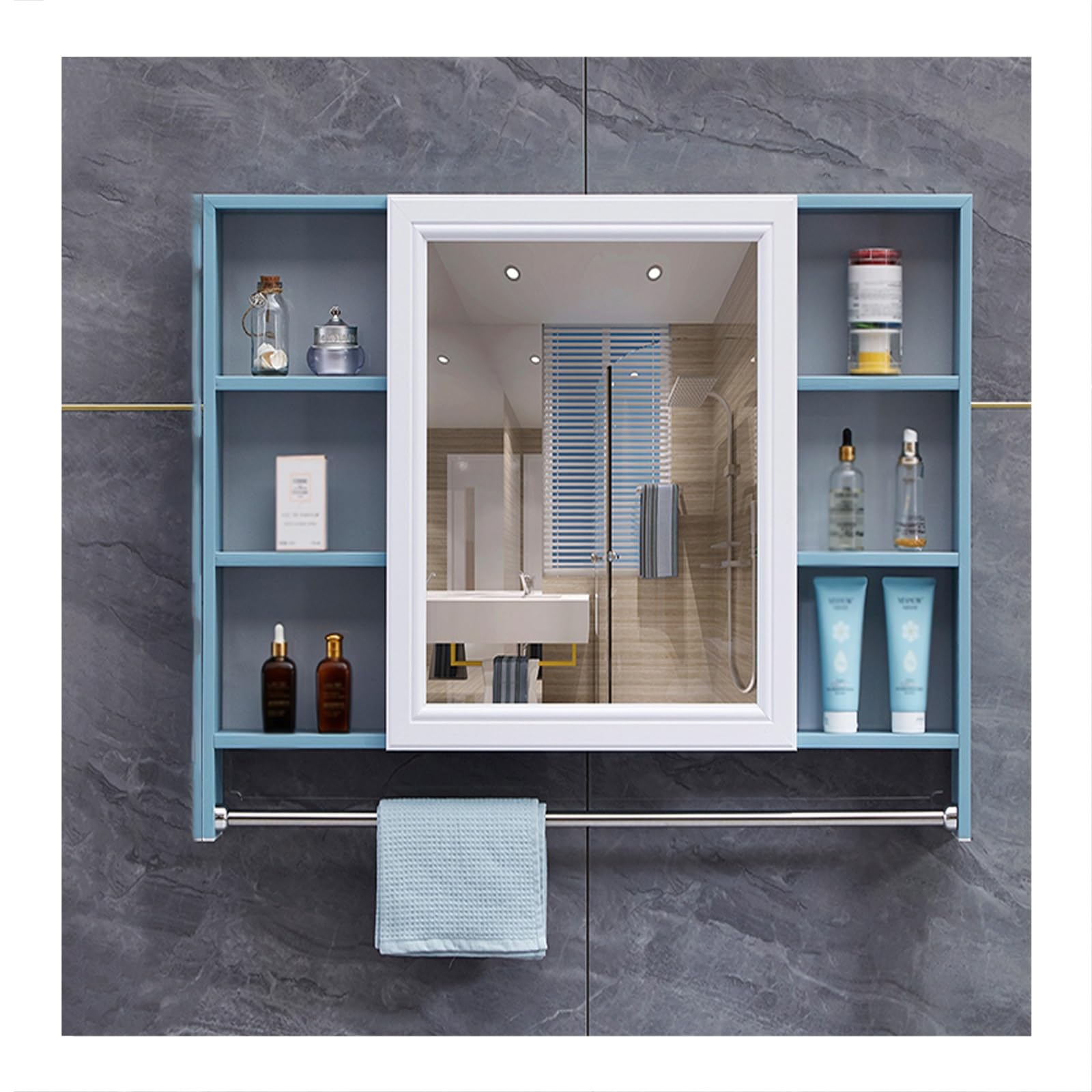 VFDVSWZSA bathroom mirror cabinet, Suitable for Homes, Hotels, Apartments, Rental Houses, Dormitories, Etc(Blue,88 * 70cm/34.6 * 27.5in)