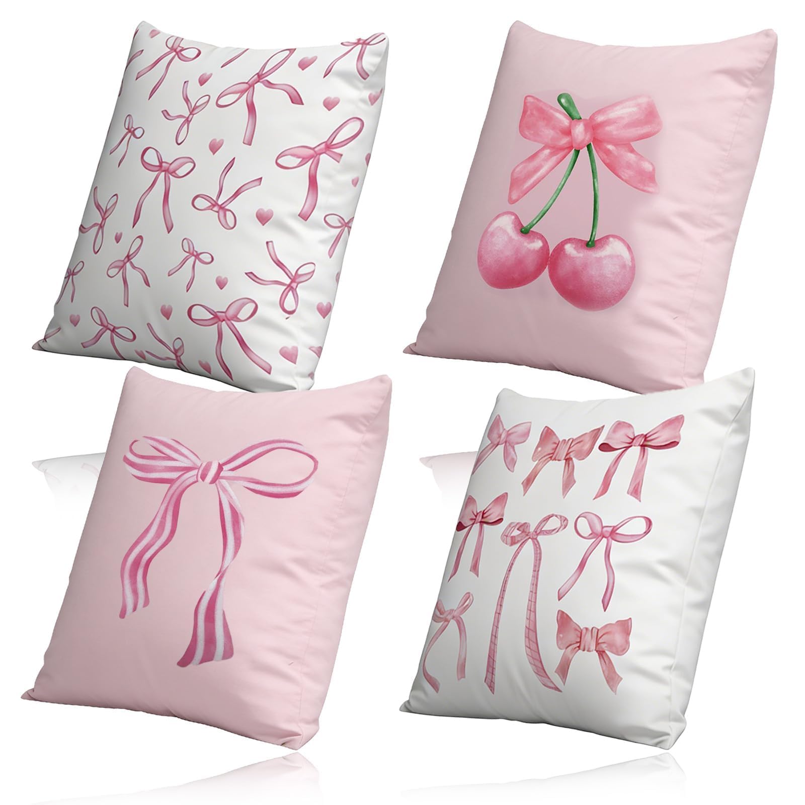 bafeooo 4pcs Pink Cushion Covers 45 X 45cm Blush Pink Cushions Cover, Bow Cushion Covers Suitable for Cute Room Decor, Bow Pillow Cover for Cushion and Pillows for Bed Sofa