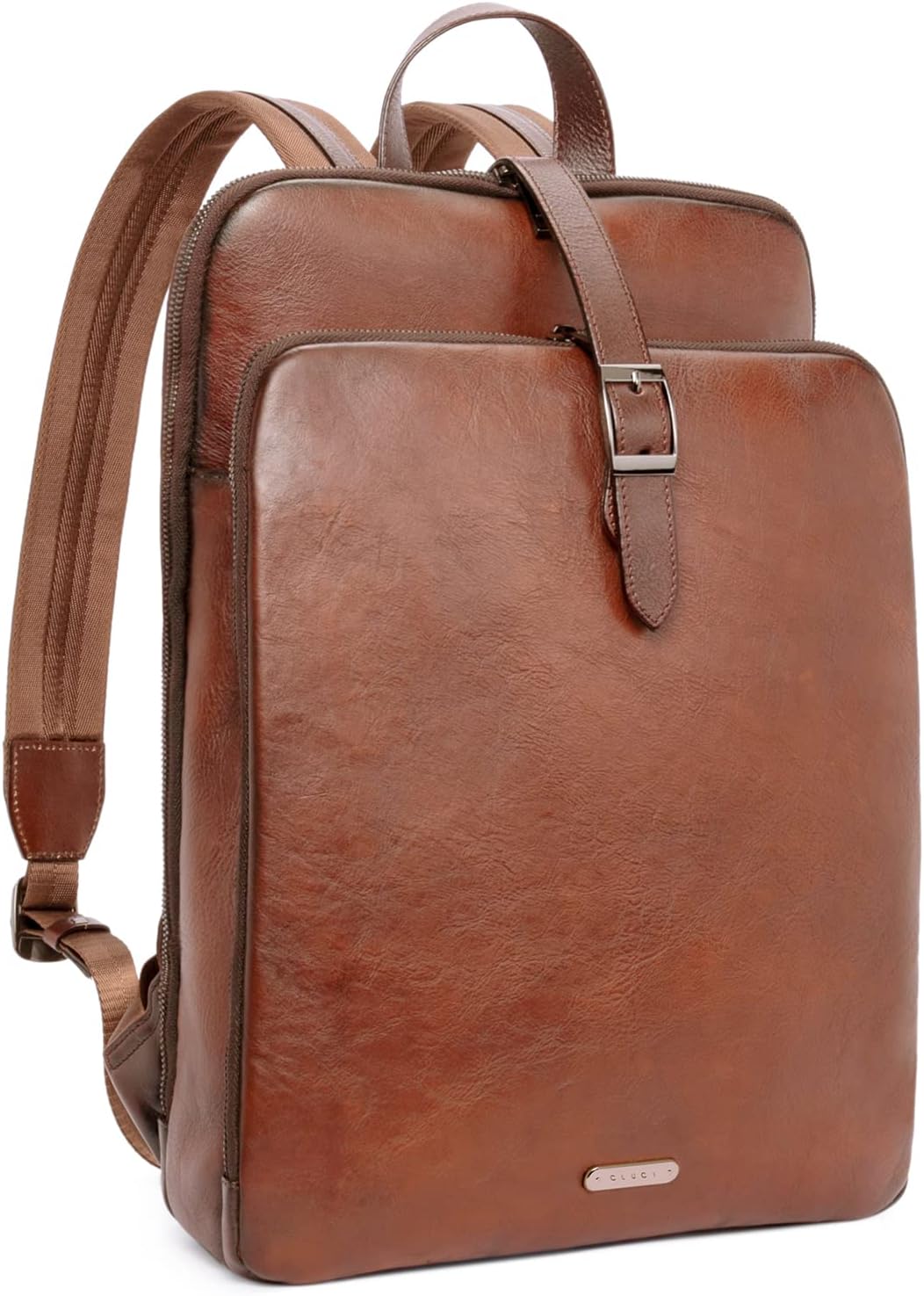 CLUCIWomens Backpack Purse Genuine Leather 15.6 Inch Laptop Vintage Travel Large Business Shoulder Bag, A-dark Brown, L, Modern