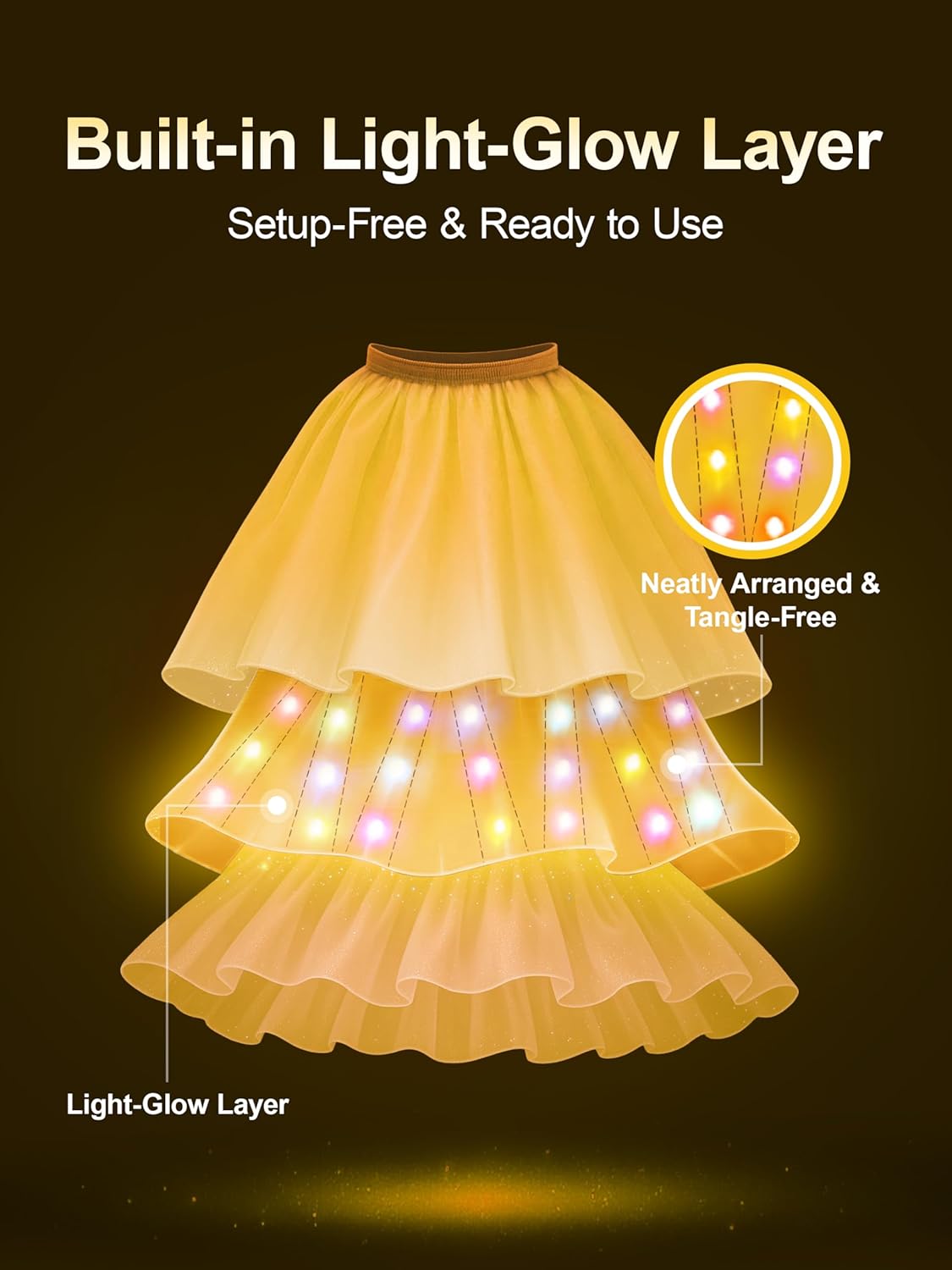 Princess Dress, Light Up Girls Halloween Costume for Toddler Kid Fairy Dress Up Clothes for Birthday Party, Yellow - Image 4