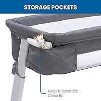 Vista 8 de Simmons Kids By The Bed City Sleeper Moisés - Cuna portátil de altura ajustable con ruedas y malla transpirable, tweed gris