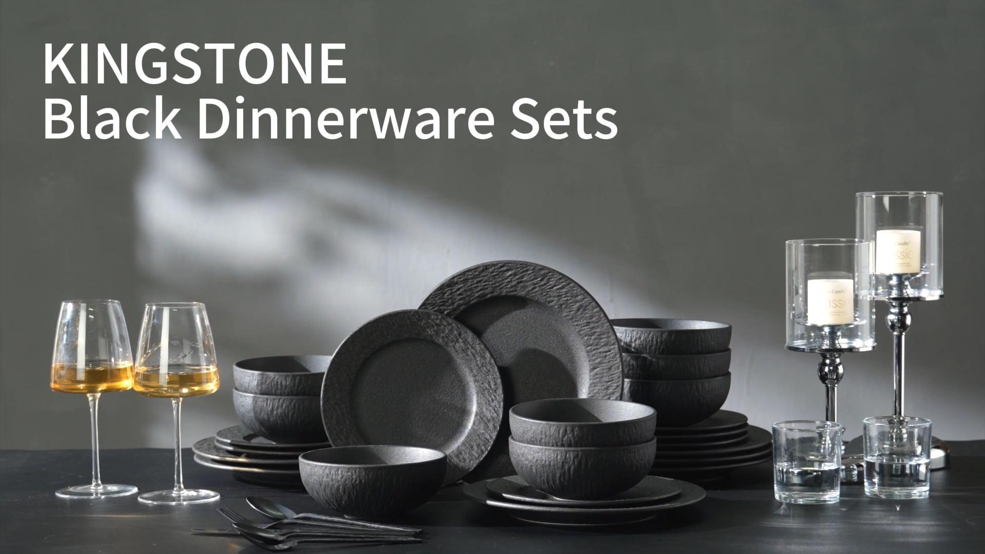 Amazon.com | KINGSTONE Black Dinnerware Sets, 18-Piece Matte