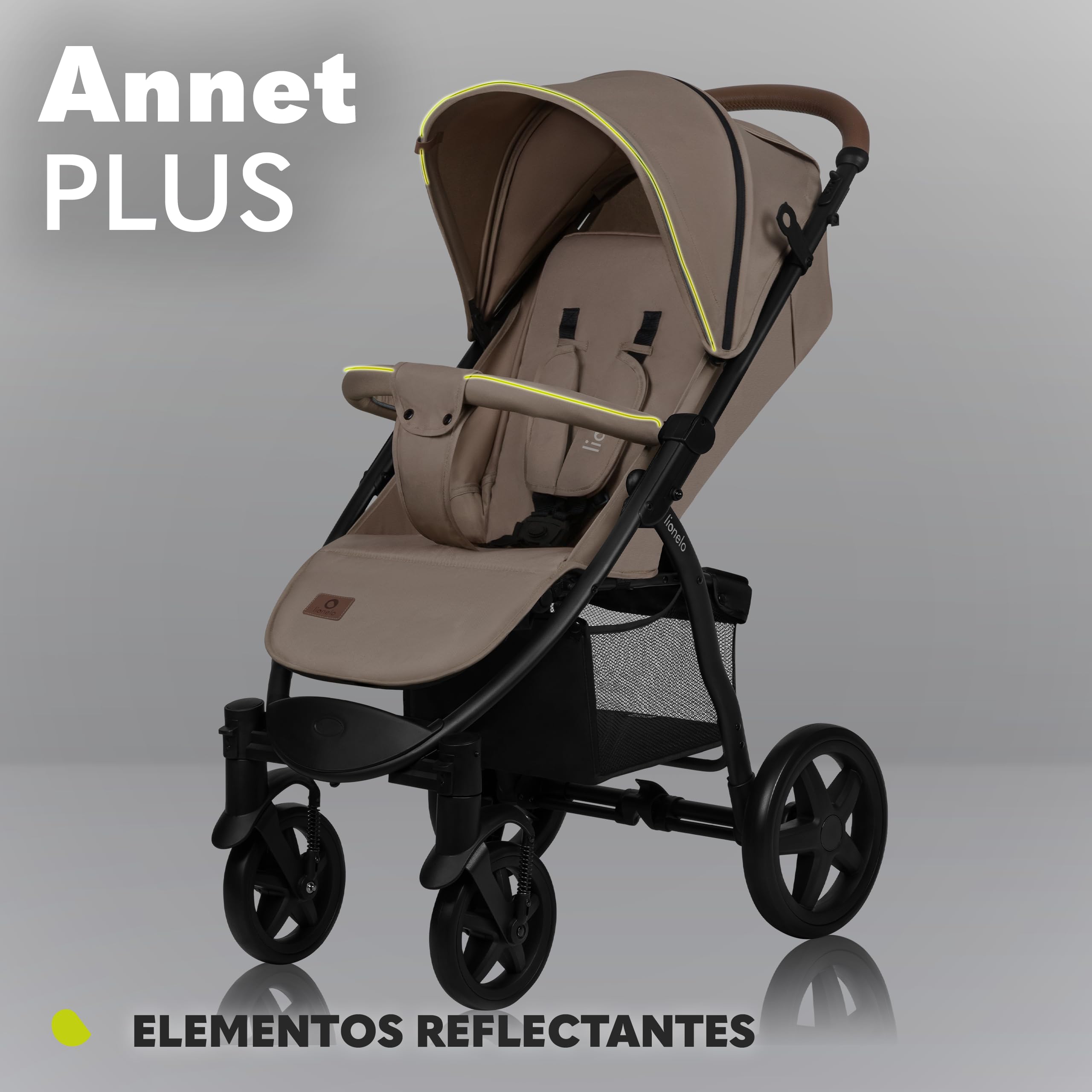 LIONELO Annet Silla de Pase Para niños hasta 22 kg 0-48M ajuste del respaldo hasta posición horizontal Capucha XXL Plegable fácil con ventana Mosquitera (Beige)