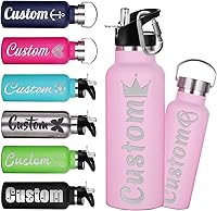Vista 8 de Botellas de agua personalizadas de 12 onzas, botella de agua de acero inoxidable personalizada con tapa con pajilla, botellas de doble pared
