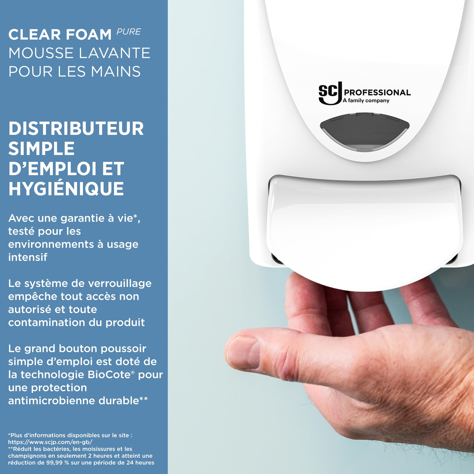 SC Johnson Professional Clear Foam Kit de Démarrage – Distributeur Mural de Savon pour Les Mains – Nettoyant moussant – 1 Distributeur + 1 Recharge (1 Litre) – Réservé à Un Usage Professionnel