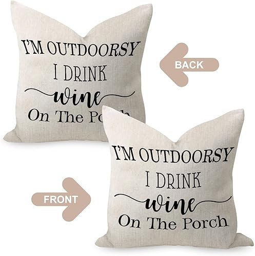 Miniatura 4 de I'm Outdoorsy I Drink Wine On The Porch - Funda de almohada suave, estilo vintage, para jardín, funda de cojín cuadrada de algodón y lino para
