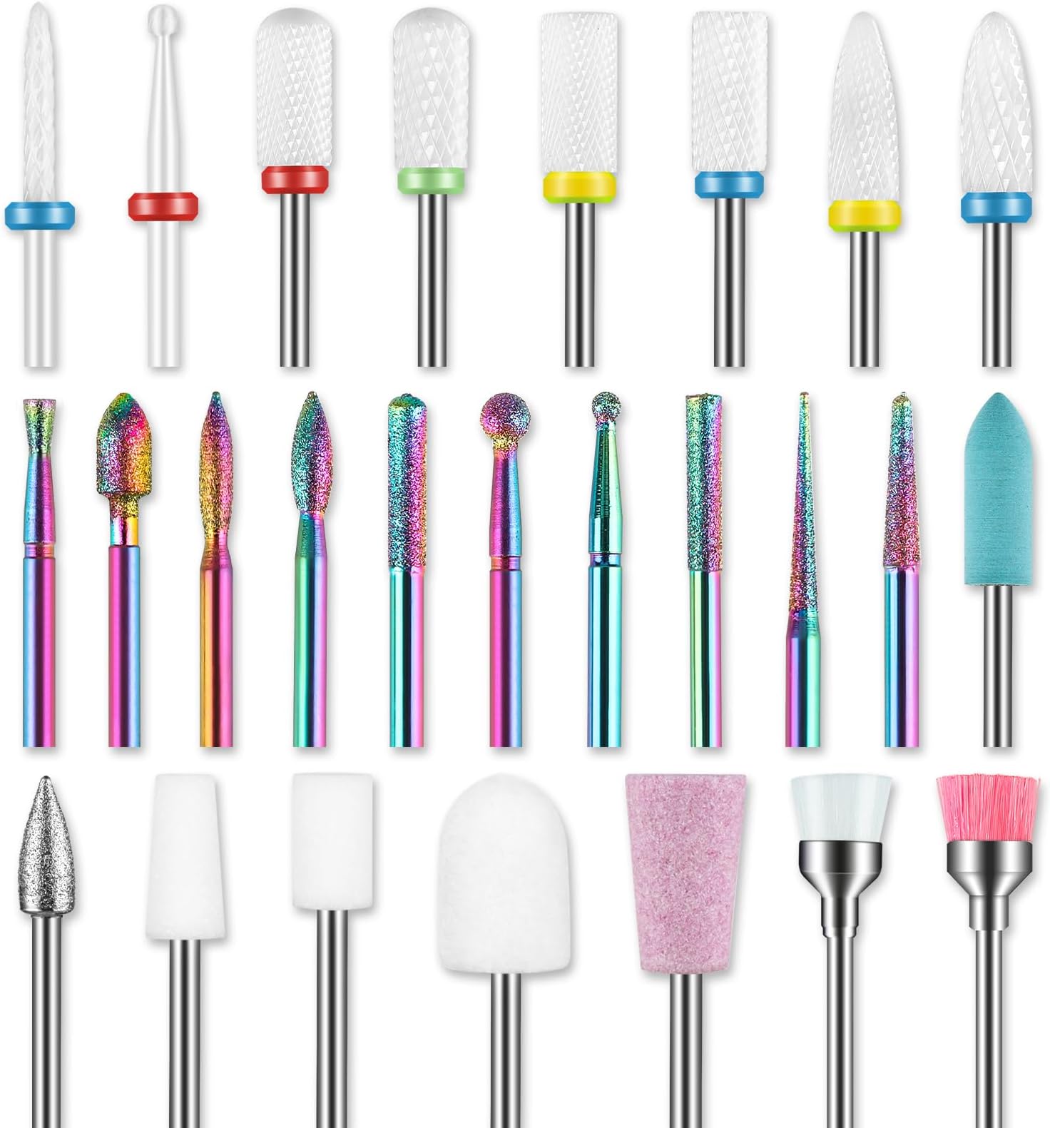 26pcs Nail Drill Bits Set, 3/32inch Professional Ceramic Safety Bits for Nail Drill, Cuticle Efile Nail Drill Bits, Remover Bits for Acrylic Gel Nail Tech Manicure Pedicure, Home Salon