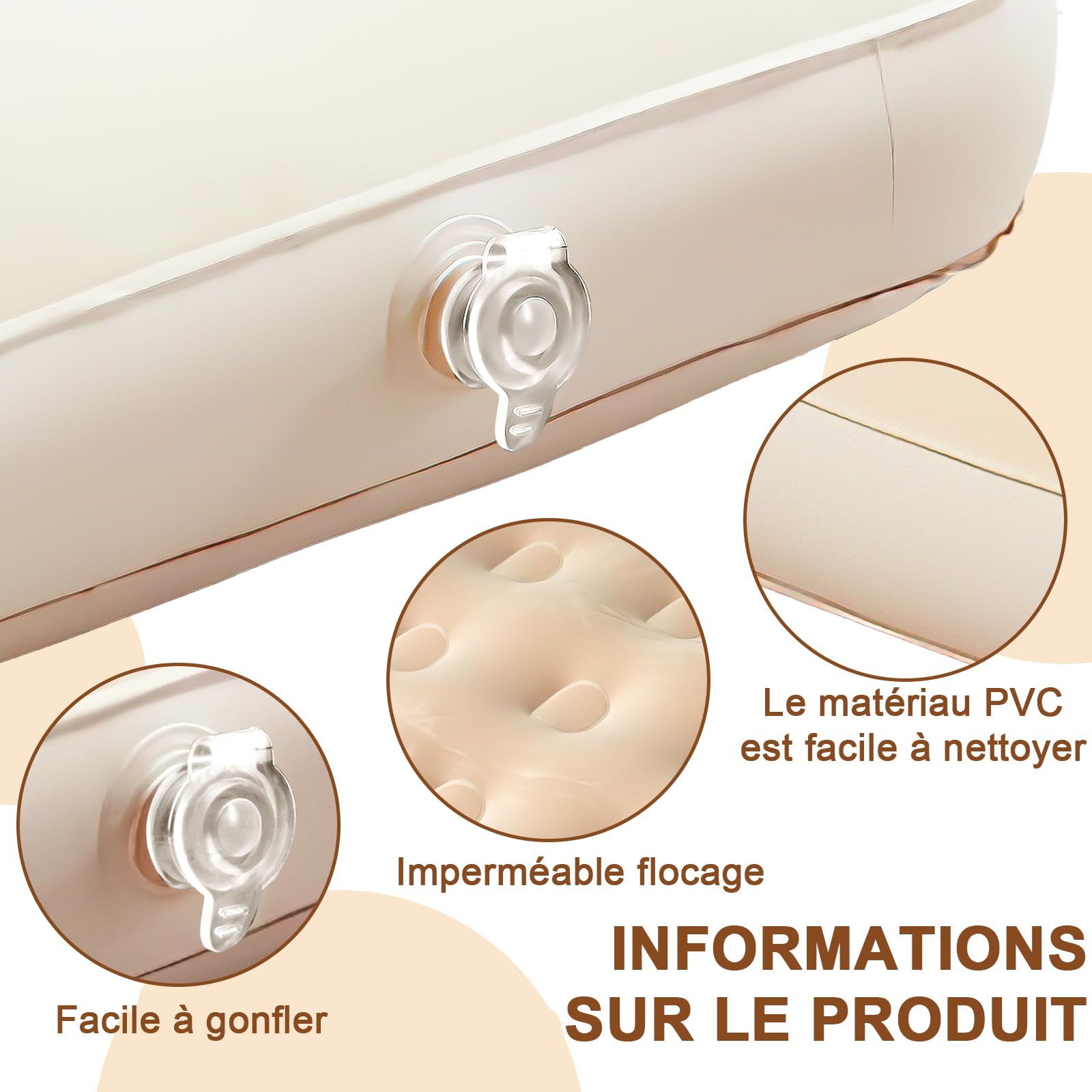 Lot de 2 Lits Gonflables pour Enfants avec Pompe Électrique, 140 x 70 cm | Matelas Floqués en PVC Beige pour Lit de Voyage, Maison, Camping, Soirées Pyjama et Nuits sous Tente