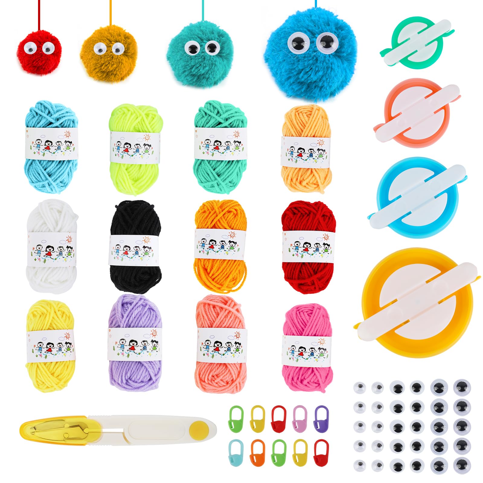 Kit Fabrication Pompons 4 Tailles (3.5 à 9 Cm) - Outil Tricot Laine DIY, Plastique Durable, Pour Décorations Créatives