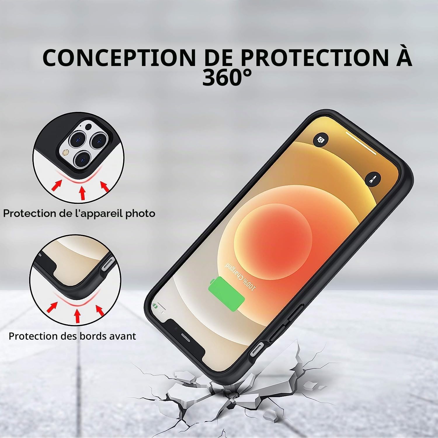 Coque batterie pour iPhone 12/12 Pro - 7000 mAh - Portable et rechargeable (6,1", noir)