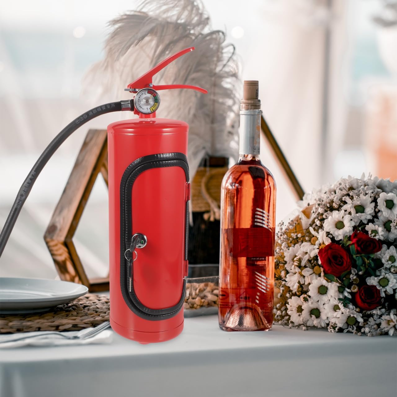 1piece Fire Extinguisher Wine Box Unique Metal Storage Container for Whiskey Wine Stylish for Birthdays and Celebrations Compact Design for Easy Carrying